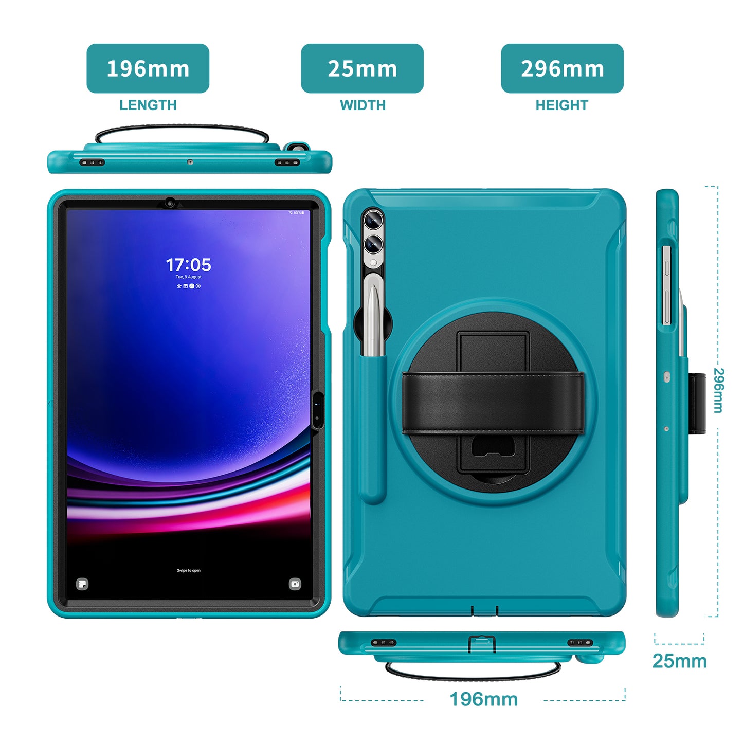 For Samsung Galaxy Tab S9 FE+ / S7+ T970 / Tab S7 FE T730 / Tab S8+ X800 / Tab S9+ X810 Case Pen Holder PC+TPU Tablet Kickstand Cover