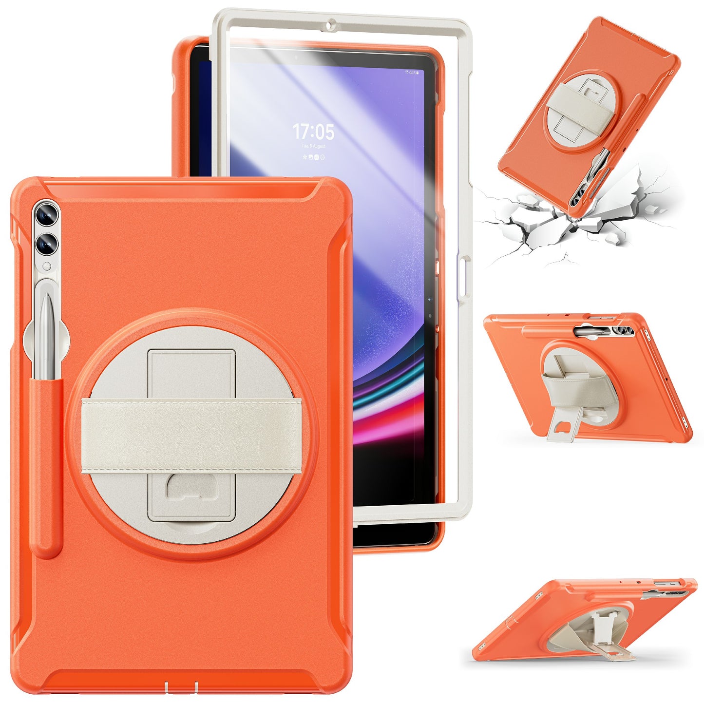For Samsung Galaxy Tab S9 FE+ / S7+ T970 / Tab S7 FE T730 / Tab S8+ X800 / Tab S9+ X810 Case Pen Holder PC+TPU Tablet Kickstand Cover