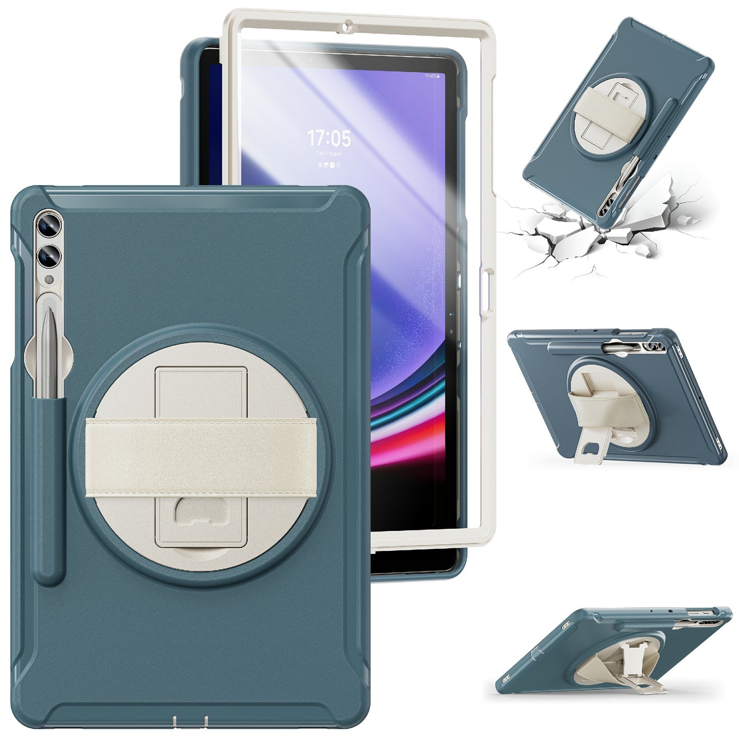 For Samsung Galaxy Tab S9 FE+ / S7+ T970 / Tab S7 FE T730 / Tab S8+ X800 / Tab S9+ X810 Case Pen Holder PC+TPU Tablet Kickstand Cover
