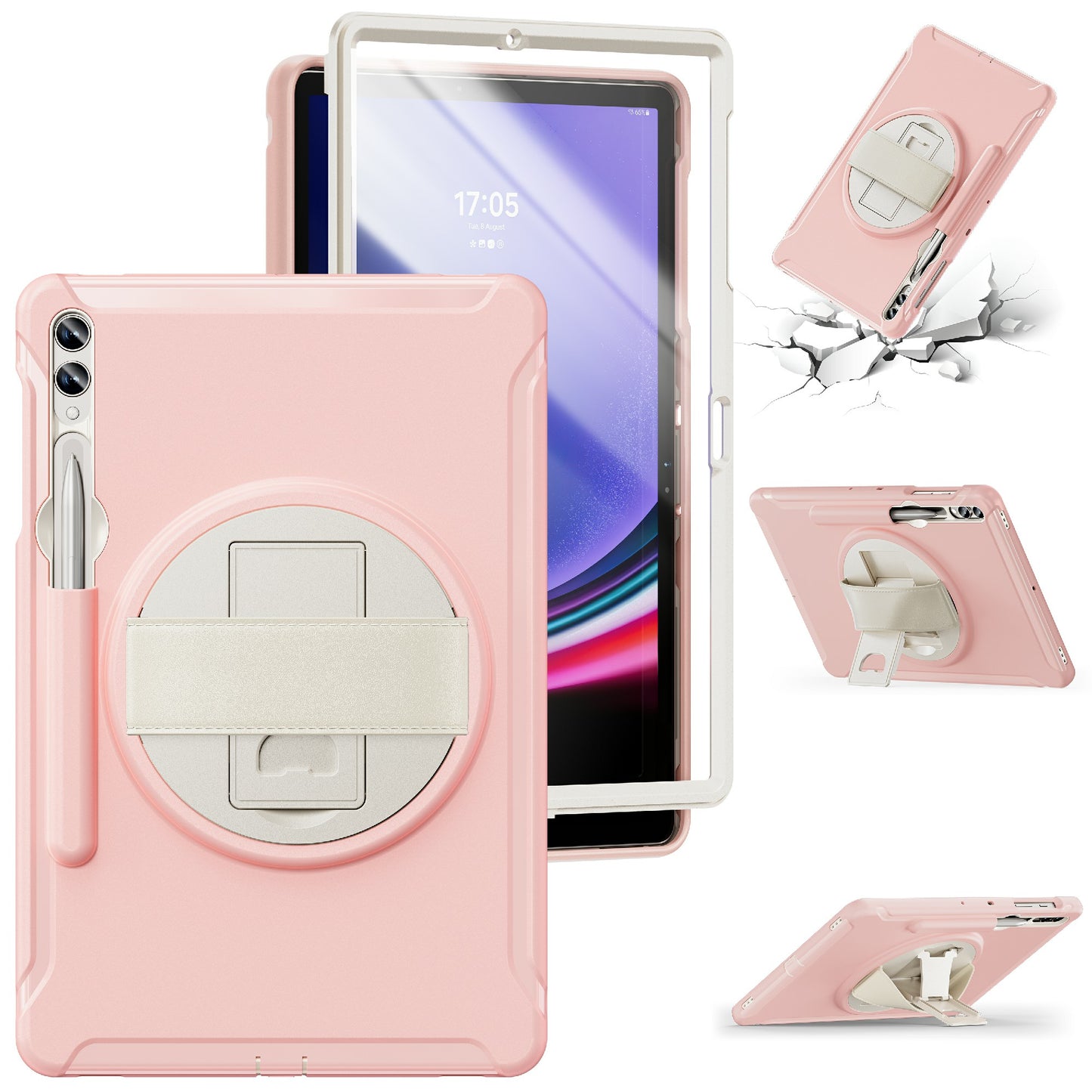 For Samsung Galaxy Tab S9 FE+ / S7+ T970 / Tab S7 FE T730 / Tab S8+ X800 / Tab S9+ X810 Case Pen Holder PC+TPU Tablet Kickstand Cover