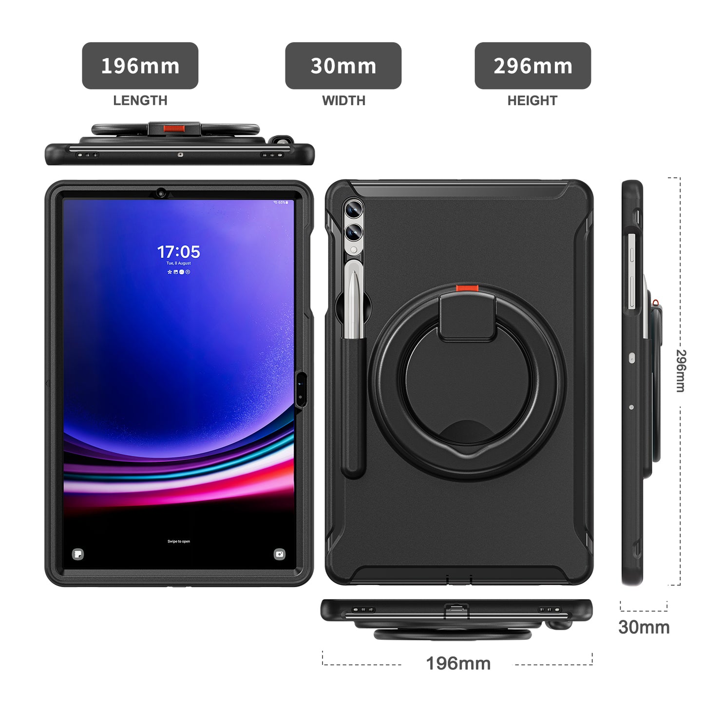 For Samsung Galaxy Tab S9 FE+ / S7+ T970 / Tab S7 FE T730 / Tab S8+ X800 / Tab S9+ X810 Case PC+TPU Rotating Kickstand Tablet Cover with Pen Holder