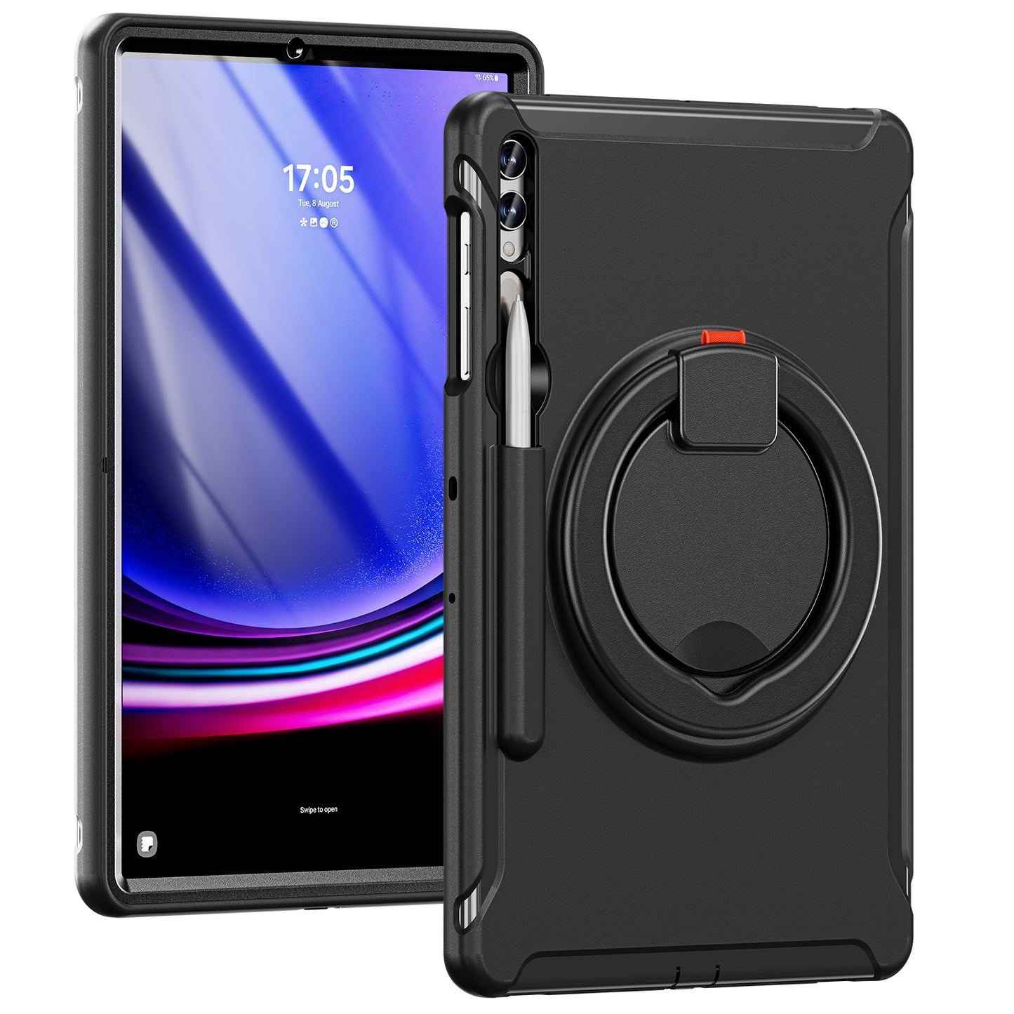 For Samsung Galaxy Tab S9 FE+ / S7+ T970 / Tab S7 FE T730 / Tab S8+ X800 / Tab S9+ X810 Case PC+TPU Rotating Kickstand Tablet Cover with Pen Holder