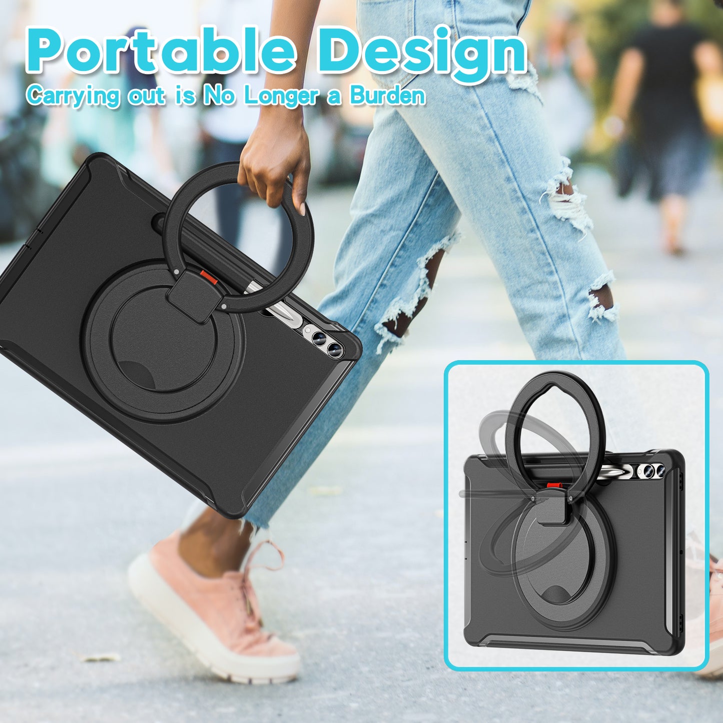 For Samsung Galaxy Tab S9 FE+ / S7+ T970 / Tab S7 FE T730 / Tab S8+ X800 / Tab S9+ X810 Case PC+TPU Rotating Kickstand Tablet Cover with Pen Holder