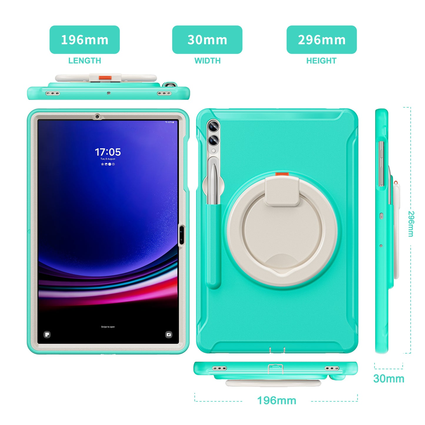 For Samsung Galaxy Tab S9 FE+ / S7+ T970 / Tab S7 FE T730 / Tab S8+ X800 / Tab S9+ X810 Case PC+TPU Rotating Kickstand Tablet Cover with Pen Holder
