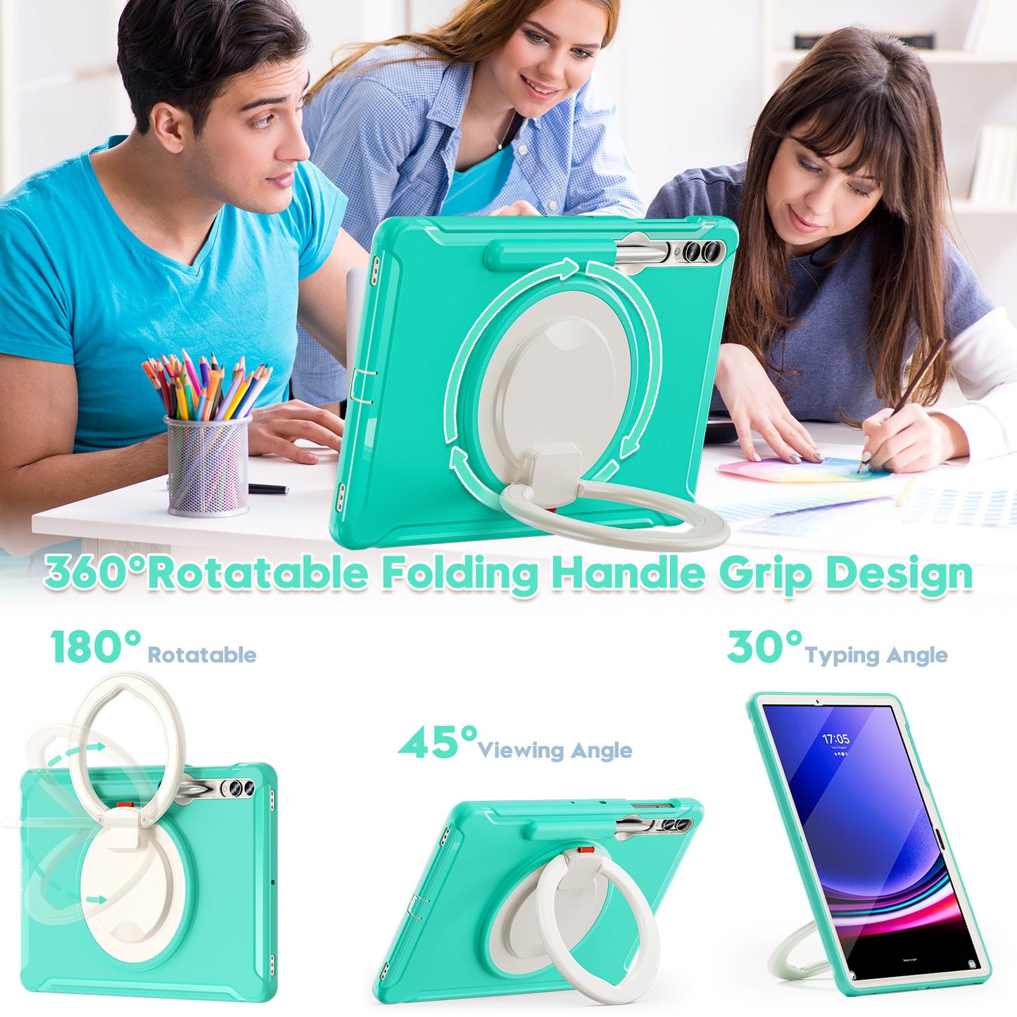 For Samsung Galaxy Tab S9 FE+ / S7+ T970 / Tab S7 FE T730 / Tab S8+ X800 / Tab S9+ X810 Case PC+TPU Rotating Kickstand Tablet Cover with Pen Holder