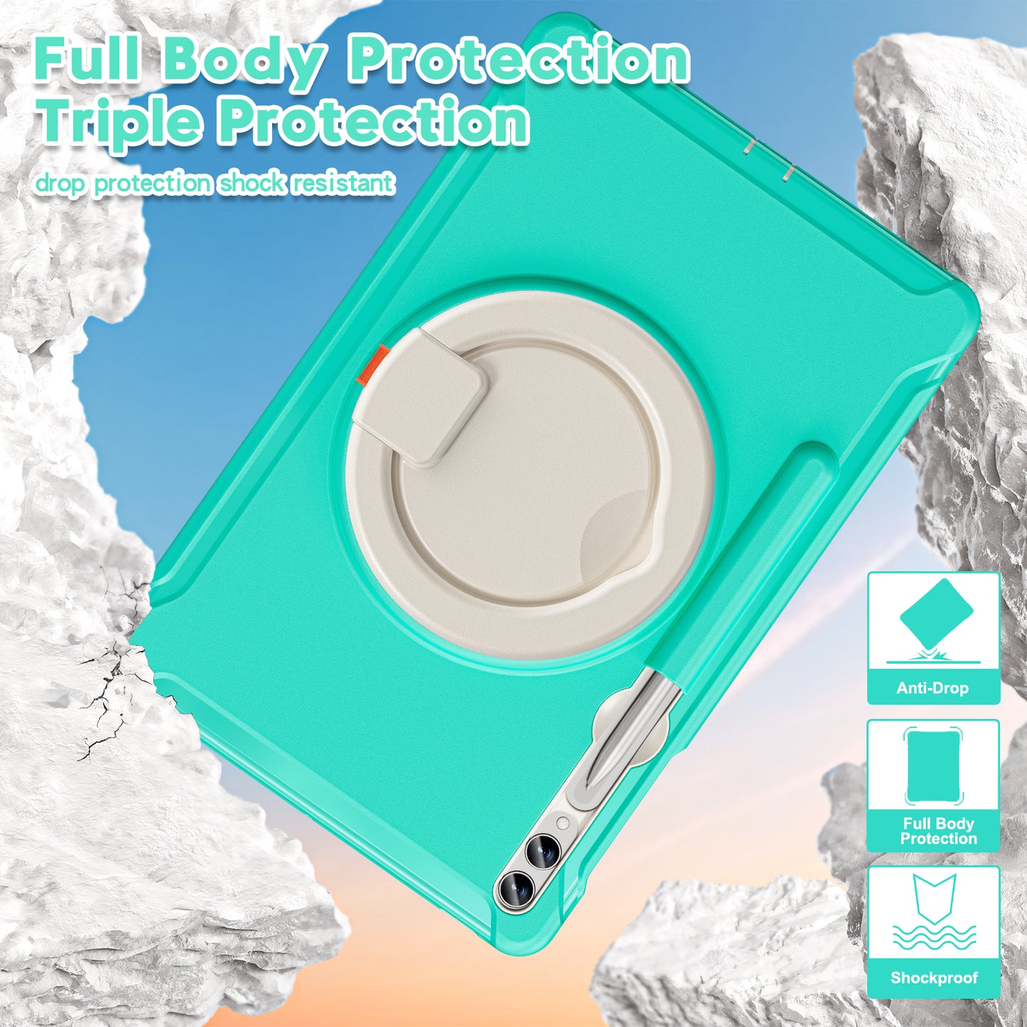 For Samsung Galaxy Tab S9 FE+ / S7+ T970 / Tab S7 FE T730 / Tab S8+ X800 / Tab S9+ X810 Case PC+TPU Rotating Kickstand Tablet Cover with Pen Holder