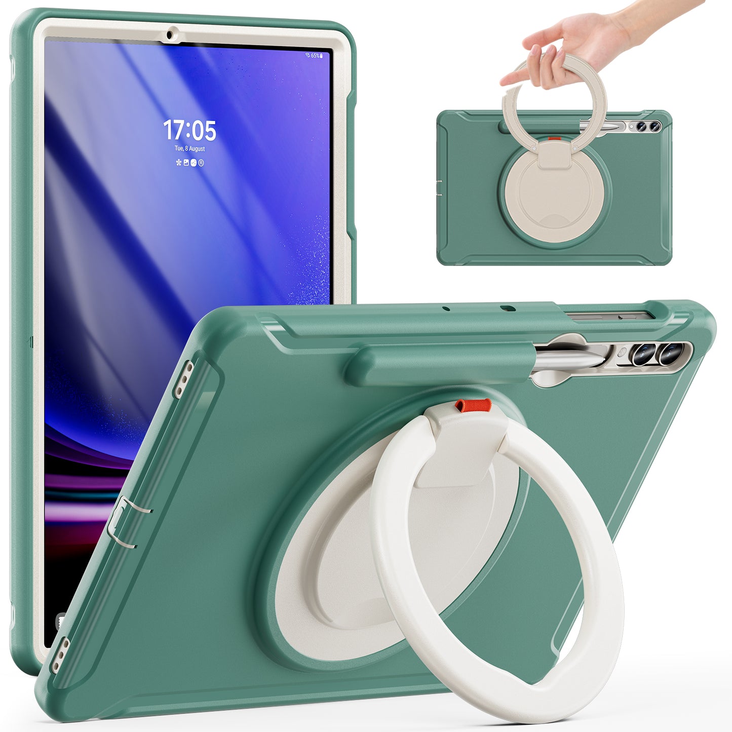 For Samsung Galaxy Tab S9 FE+ / S7+ T970 / Tab S7 FE T730 / Tab S8+ X800 / Tab S9+ X810 Case PC+TPU Rotating Kickstand Tablet Cover with Pen Holder