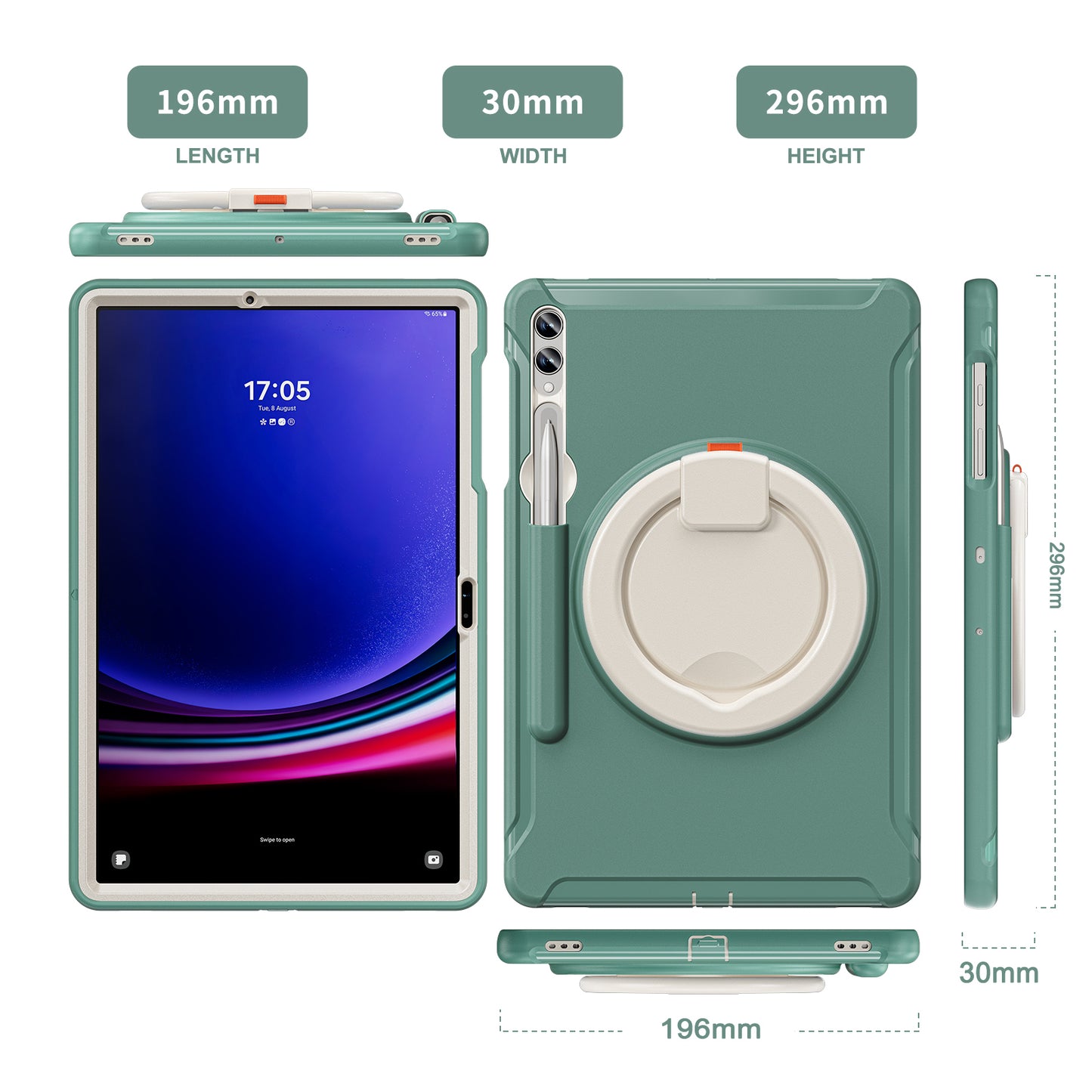 For Samsung Galaxy Tab S9 FE+ / S7+ T970 / Tab S7 FE T730 / Tab S8+ X800 / Tab S9+ X810 Case PC+TPU Rotating Kickstand Tablet Cover with Pen Holder