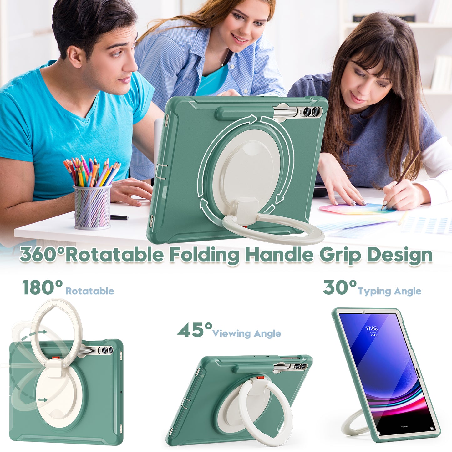 For Samsung Galaxy Tab S9 FE+ / S7+ T970 / Tab S7 FE T730 / Tab S8+ X800 / Tab S9+ X810 Case PC+TPU Rotating Kickstand Tablet Cover with Pen Holder