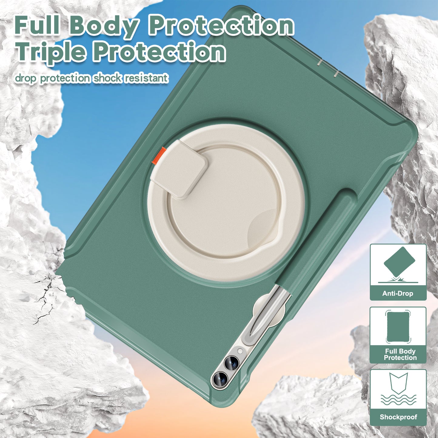 For Samsung Galaxy Tab S9 FE+ / S7+ T970 / Tab S7 FE T730 / Tab S8+ X800 / Tab S9+ X810 Case PC+TPU Rotating Kickstand Tablet Cover with Pen Holder