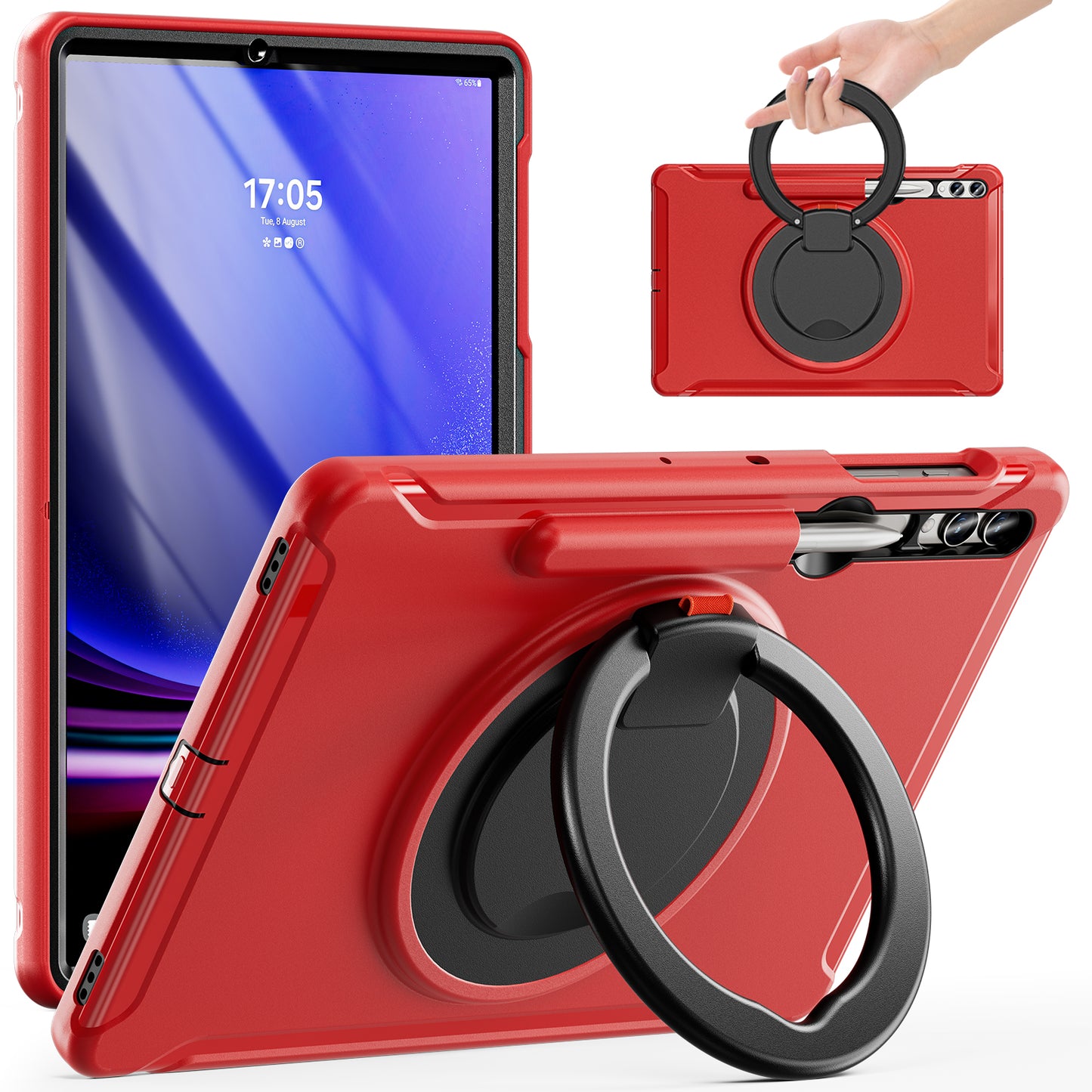 For Samsung Galaxy Tab S9 FE+ / S7+ T970 / Tab S7 FE T730 / Tab S8+ X800 / Tab S9+ X810 Case PC+TPU Rotating Kickstand Tablet Cover with Pen Holder