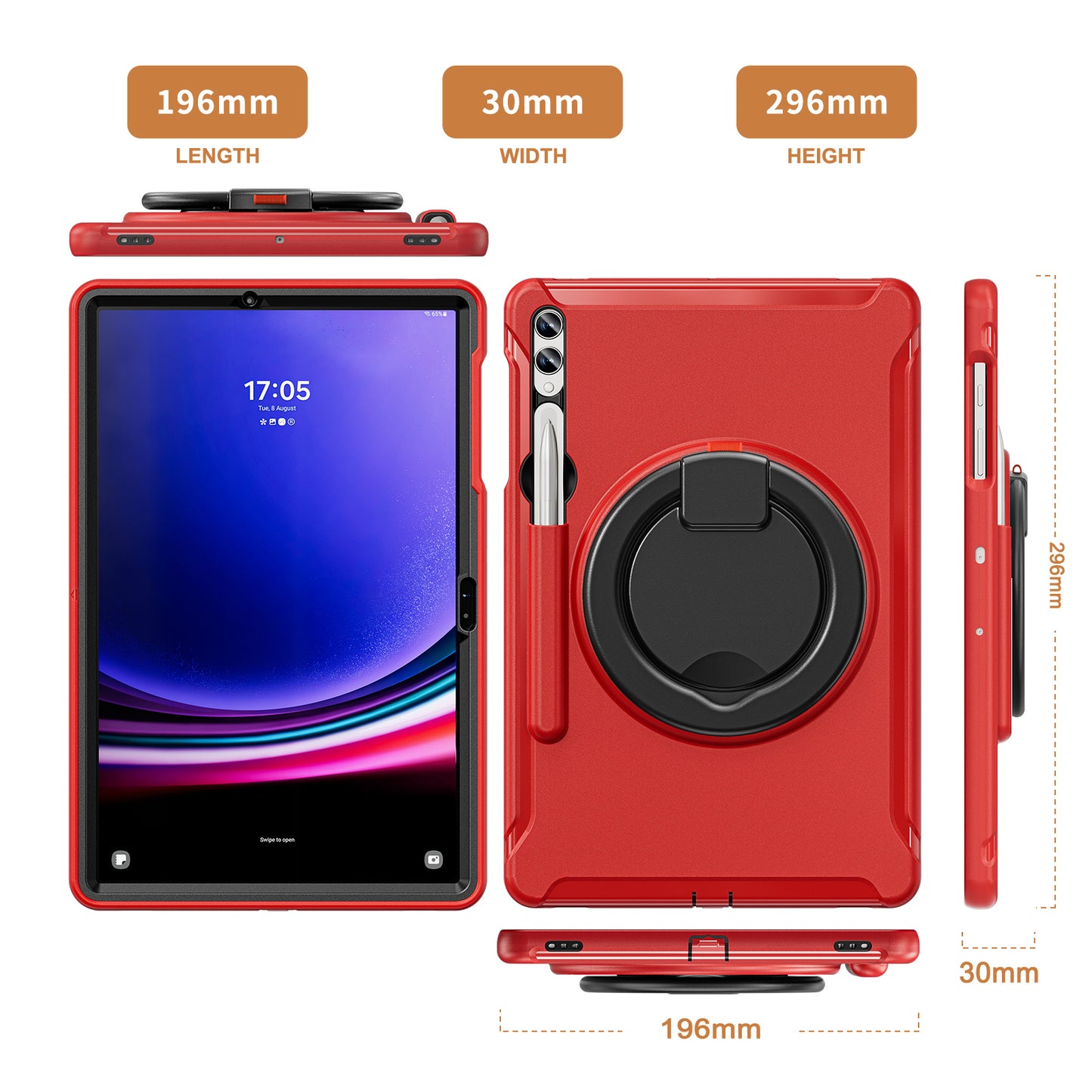 For Samsung Galaxy Tab S9 FE+ / S7+ T970 / Tab S7 FE T730 / Tab S8+ X800 / Tab S9+ X810 Case PC+TPU Rotating Kickstand Tablet Cover with Pen Holder