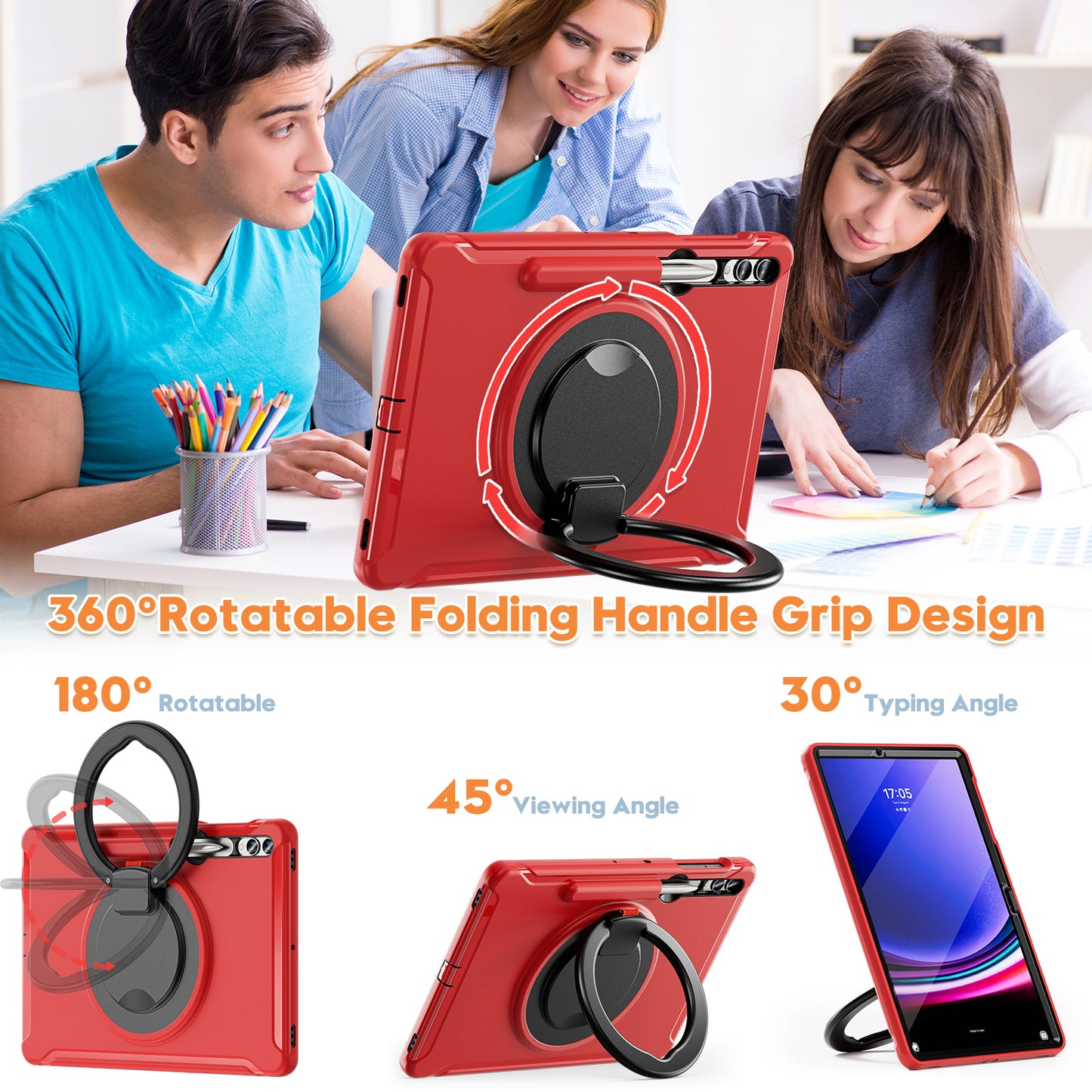 For Samsung Galaxy Tab S9 FE+ / S7+ T970 / Tab S7 FE T730 / Tab S8+ X800 / Tab S9+ X810 Case PC+TPU Rotating Kickstand Tablet Cover with Pen Holder