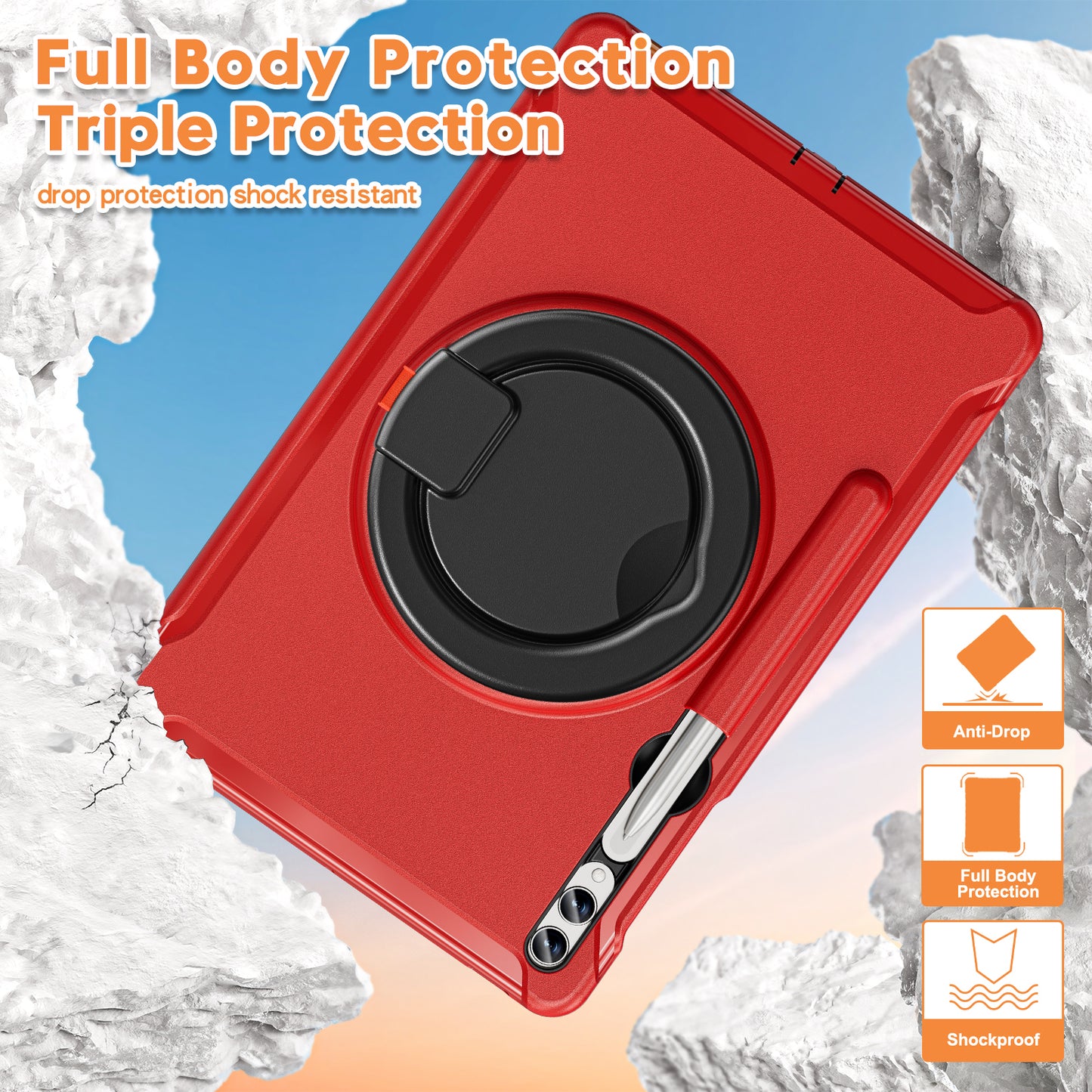 For Samsung Galaxy Tab S9 FE+ / S7+ T970 / Tab S7 FE T730 / Tab S8+ X800 / Tab S9+ X810 Case PC+TPU Rotating Kickstand Tablet Cover with Pen Holder