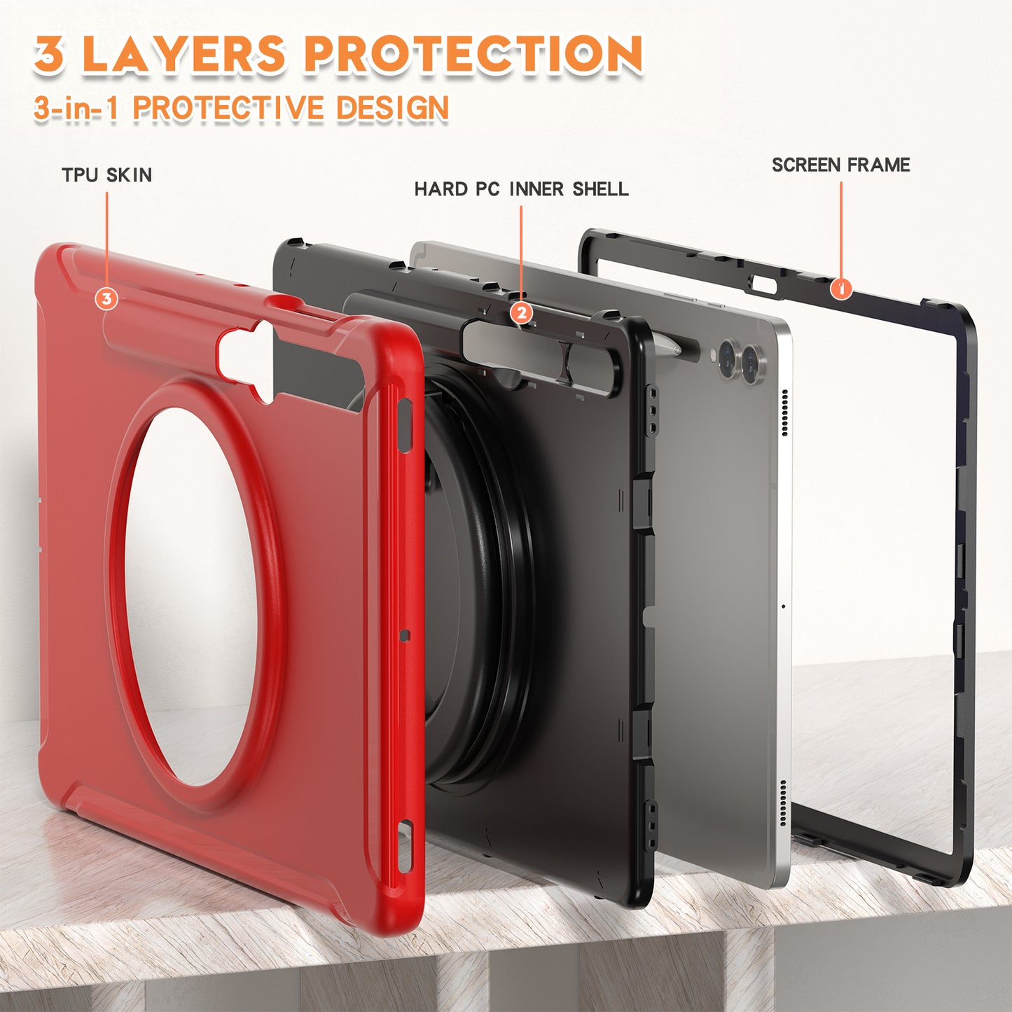 For Samsung Galaxy Tab S9 FE+ / S7+ T970 / Tab S7 FE T730 / Tab S8+ X800 / Tab S9+ X810 Case PC+TPU Rotating Kickstand Tablet Cover with Pen Holder