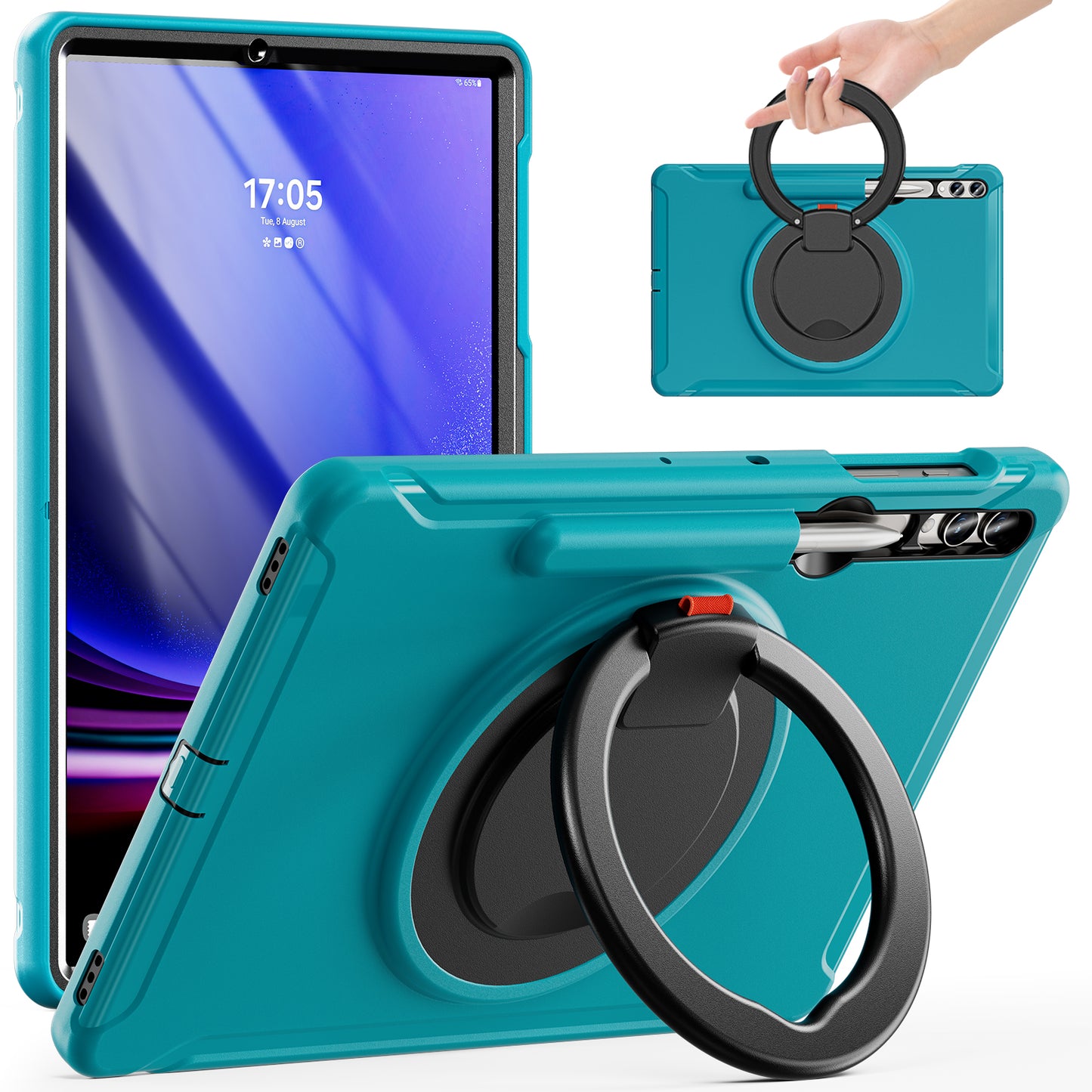 For Samsung Galaxy Tab S9 FE+ / S7+ T970 / Tab S7 FE T730 / Tab S8+ X800 / Tab S9+ X810 Case PC+TPU Rotating Kickstand Tablet Cover with Pen Holder