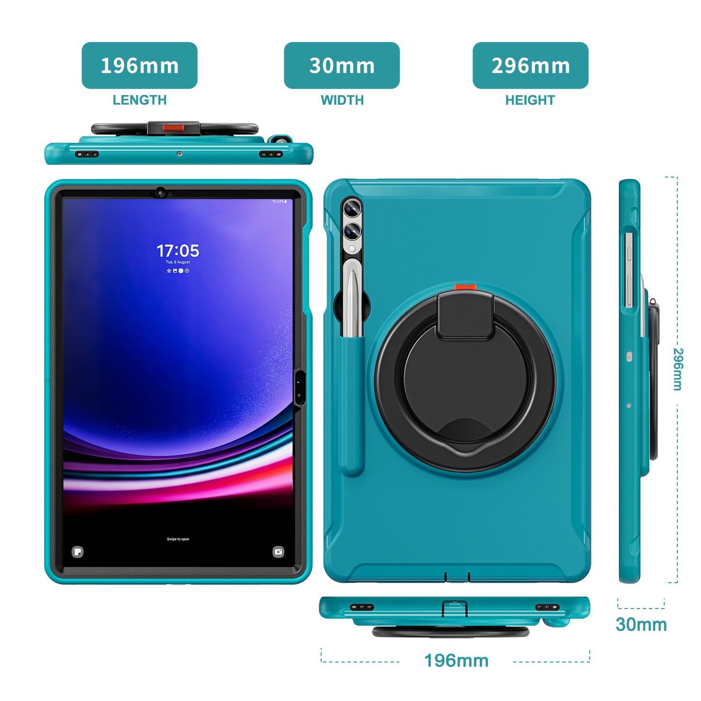 For Samsung Galaxy Tab S9 FE+ / S7+ T970 / Tab S7 FE T730 / Tab S8+ X800 / Tab S9+ X810 Case PC+TPU Rotating Kickstand Tablet Cover with Pen Holder