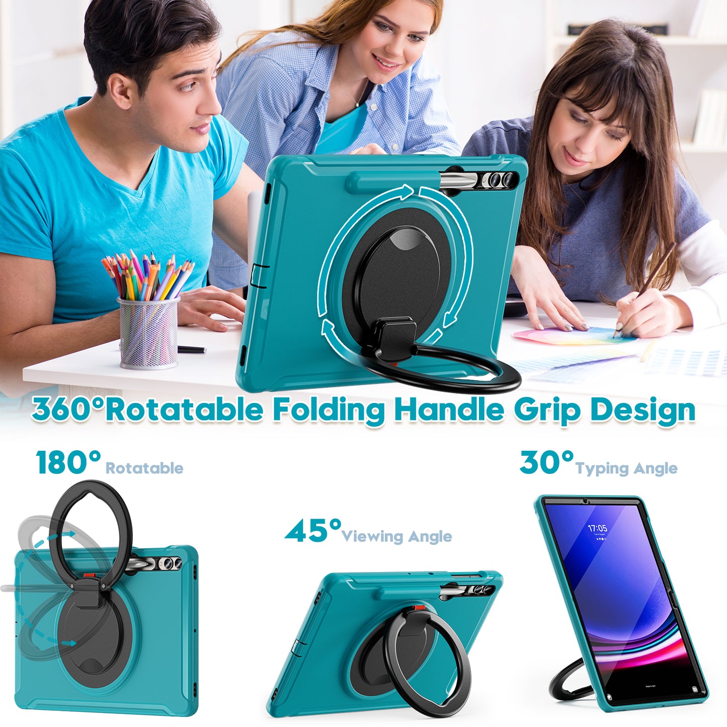 For Samsung Galaxy Tab S9 FE+ / S7+ T970 / Tab S7 FE T730 / Tab S8+ X800 / Tab S9+ X810 Case PC+TPU Rotating Kickstand Tablet Cover with Pen Holder