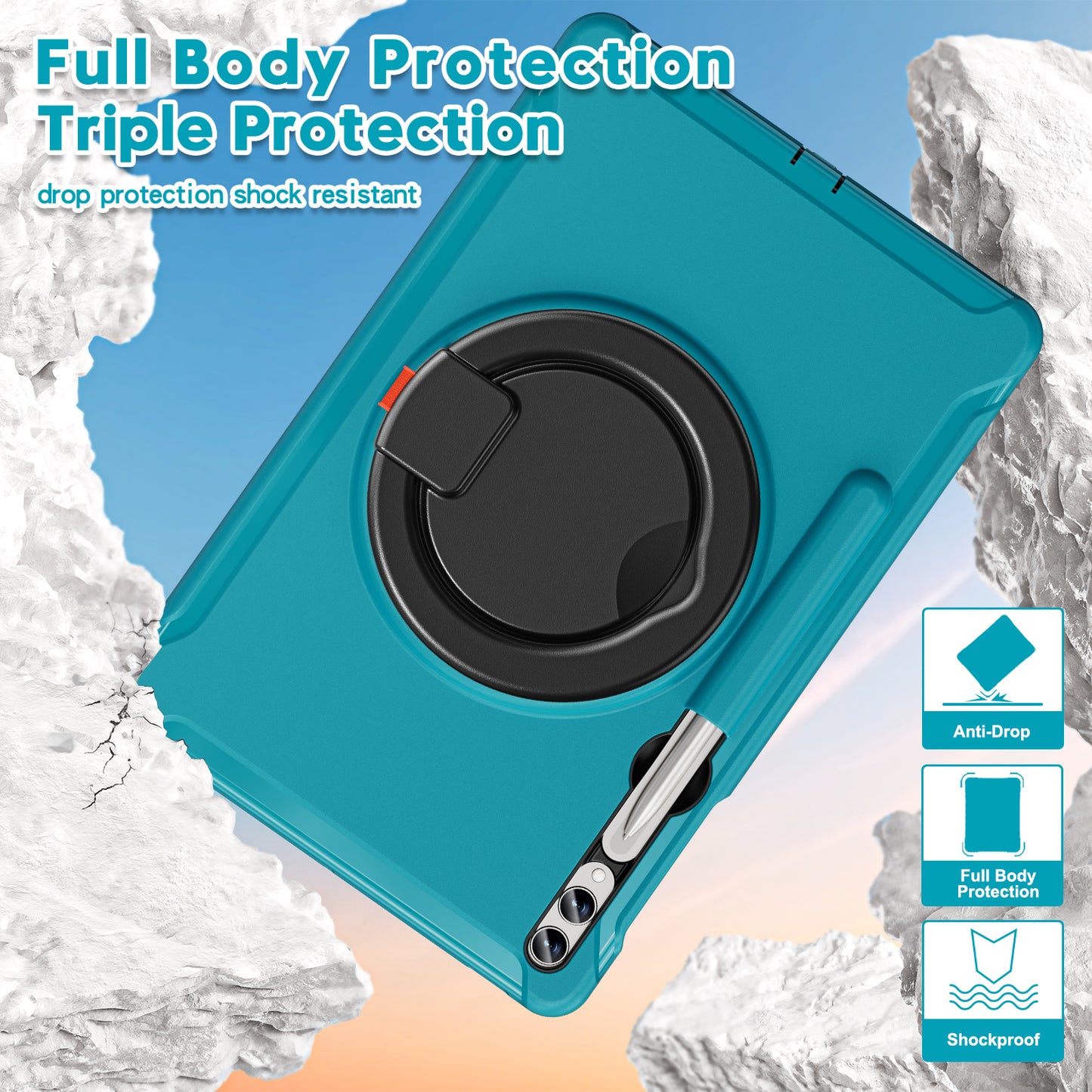 For Samsung Galaxy Tab S9 FE+ / S7+ T970 / Tab S7 FE T730 / Tab S8+ X800 / Tab S9+ X810 Case PC+TPU Rotating Kickstand Tablet Cover with Pen Holder