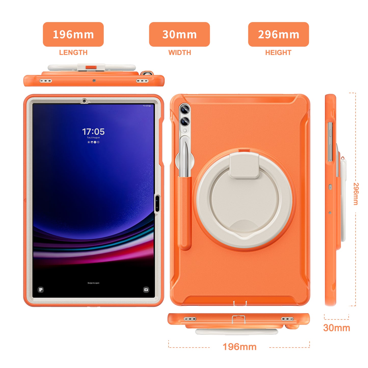 For Samsung Galaxy Tab S9 FE+ / S7+ T970 / Tab S7 FE T730 / Tab S8+ X800 / Tab S9+ X810 Case PC+TPU Rotating Kickstand Tablet Cover with Pen Holder