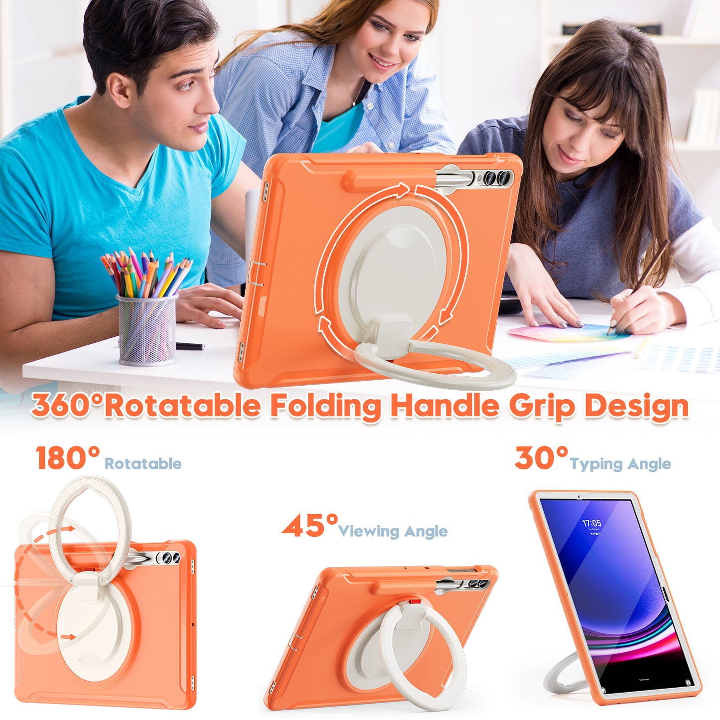 For Samsung Galaxy Tab S9 FE+ / S7+ T970 / Tab S7 FE T730 / Tab S8+ X800 / Tab S9+ X810 Case PC+TPU Rotating Kickstand Tablet Cover with Pen Holder