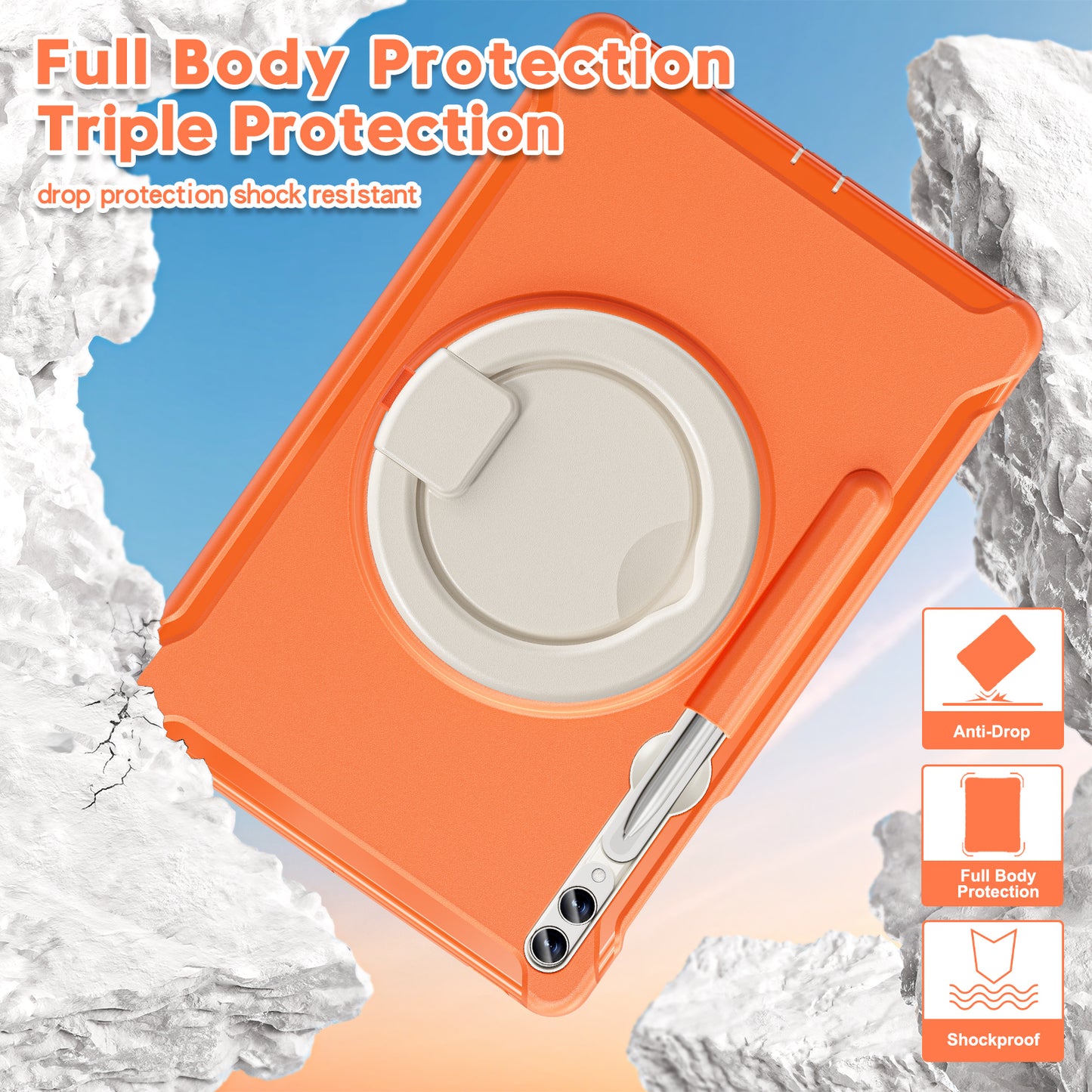 For Samsung Galaxy Tab S9 FE+ / S7+ T970 / Tab S7 FE T730 / Tab S8+ X800 / Tab S9+ X810 Case PC+TPU Rotating Kickstand Tablet Cover with Pen Holder