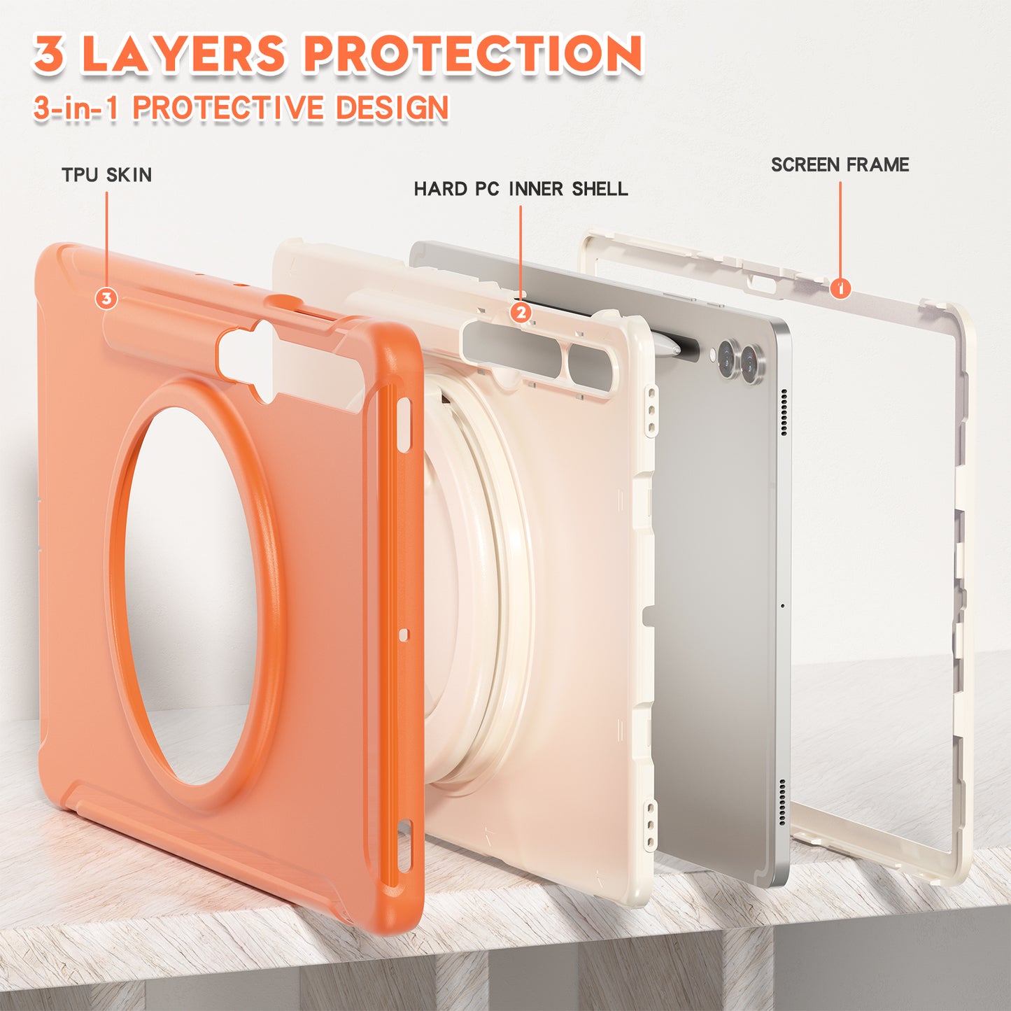For Samsung Galaxy Tab S9 FE+ / S7+ T970 / Tab S7 FE T730 / Tab S8+ X800 / Tab S9+ X810 Case PC+TPU Rotating Kickstand Tablet Cover with Pen Holder