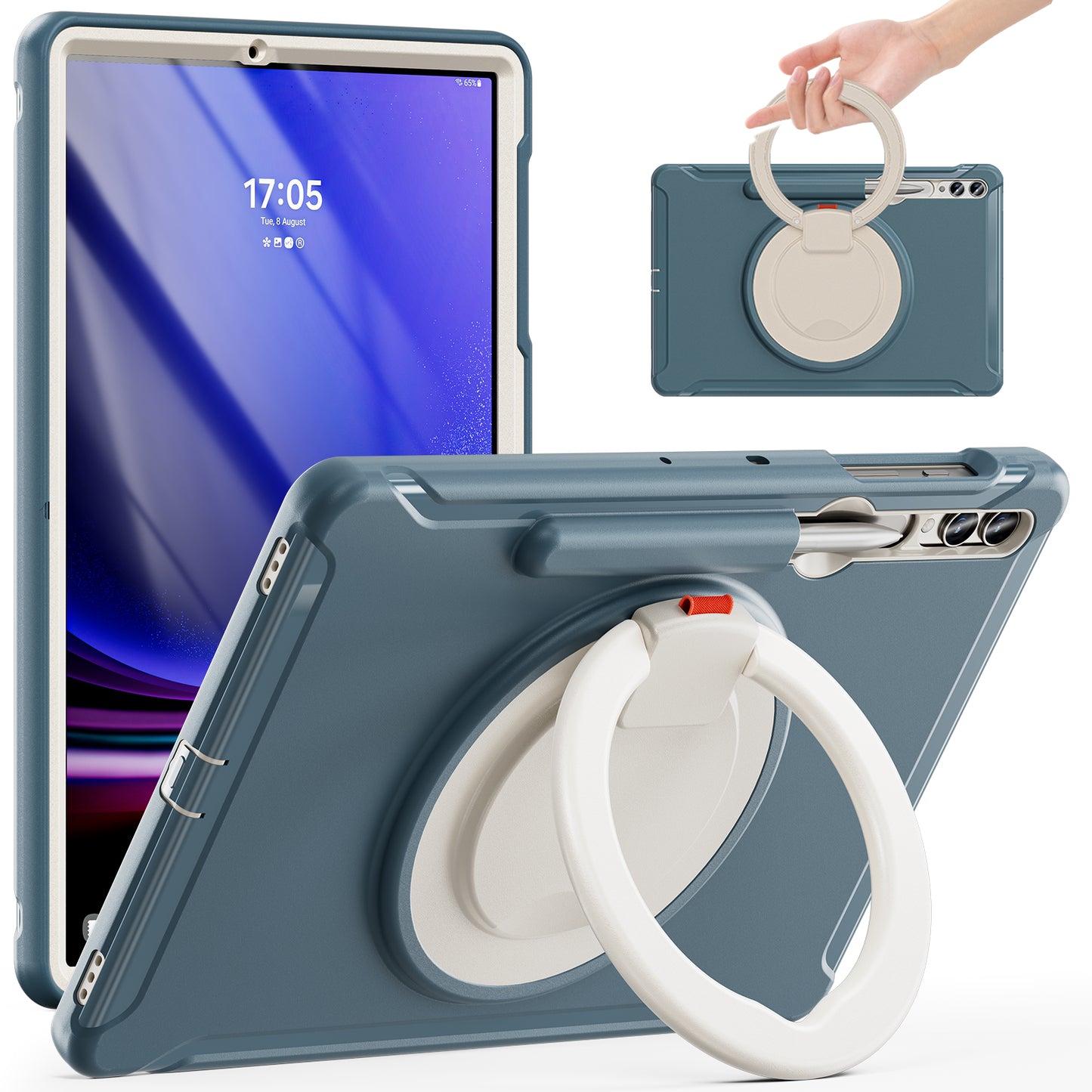 For Samsung Galaxy Tab S9 FE+ / S7+ T970 / Tab S7 FE T730 / Tab S8+ X800 / Tab S9+ X810 Case PC+TPU Rotating Kickstand Tablet Cover with Pen Holder