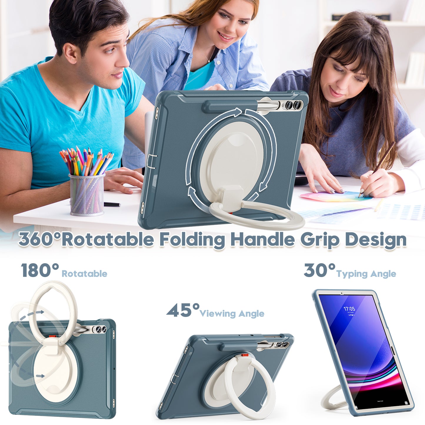 For Samsung Galaxy Tab S9 FE+ / S7+ T970 / Tab S7 FE T730 / Tab S8+ X800 / Tab S9+ X810 Case PC+TPU Rotating Kickstand Tablet Cover with Pen Holder