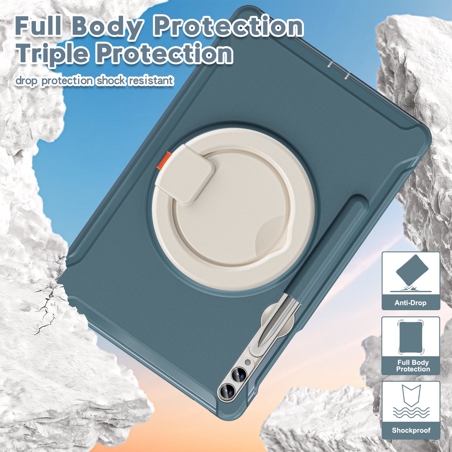 For Samsung Galaxy Tab S9 FE+ / S7+ T970 / Tab S7 FE T730 / Tab S8+ X800 / Tab S9+ X810 Case PC+TPU Rotating Kickstand Tablet Cover with Pen Holder