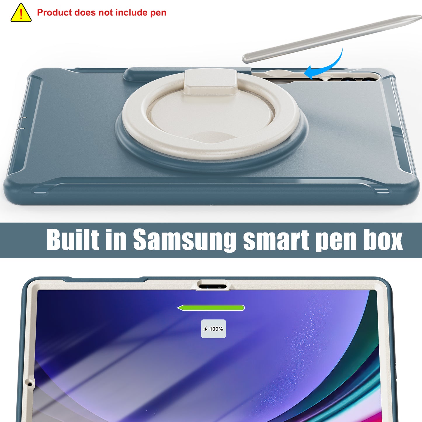 For Samsung Galaxy Tab S9 FE+ / S7+ T970 / Tab S7 FE T730 / Tab S8+ X800 / Tab S9+ X810 Case PC+TPU Rotating Kickstand Tablet Cover with Pen Holder