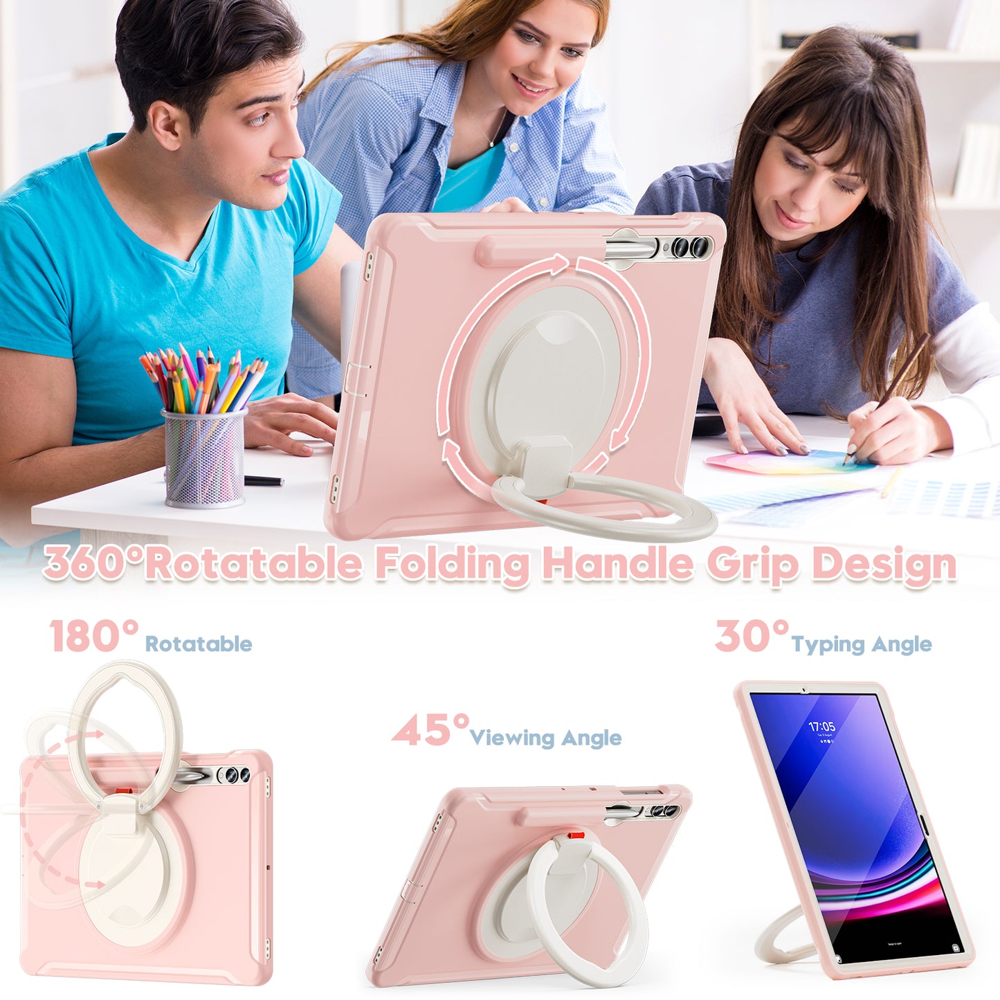 For Samsung Galaxy Tab S9 FE+ / S7+ T970 / Tab S7 FE T730 / Tab S8+ X800 / Tab S9+ X810 Case PC+TPU Rotating Kickstand Tablet Cover with Pen Holder
