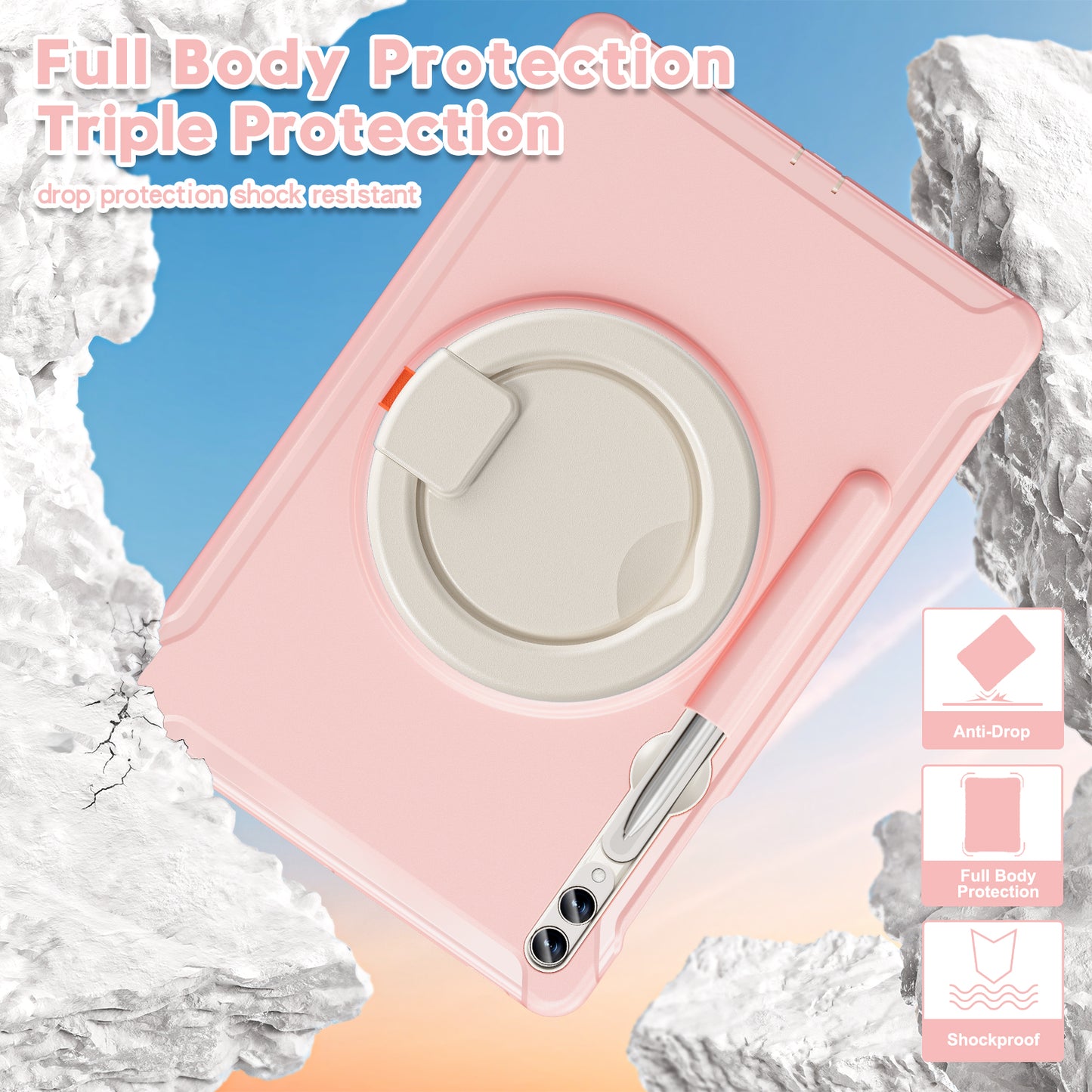 For Samsung Galaxy Tab S9 FE+ / S7+ T970 / Tab S7 FE T730 / Tab S8+ X800 / Tab S9+ X810 Case PC+TPU Rotating Kickstand Tablet Cover with Pen Holder