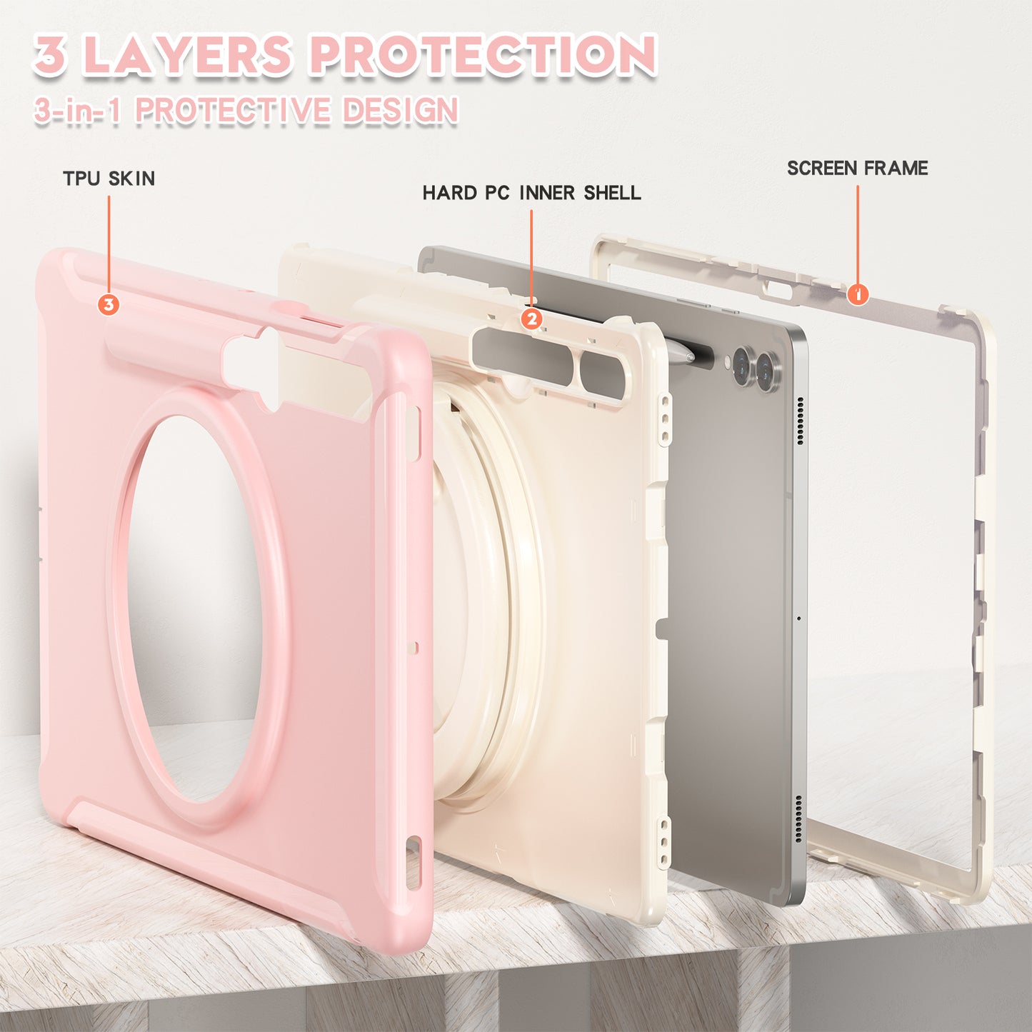 For Samsung Galaxy Tab S9 FE+ / S7+ T970 / Tab S7 FE T730 / Tab S8+ X800 / Tab S9+ X810 Case PC+TPU Rotating Kickstand Tablet Cover with Pen Holder