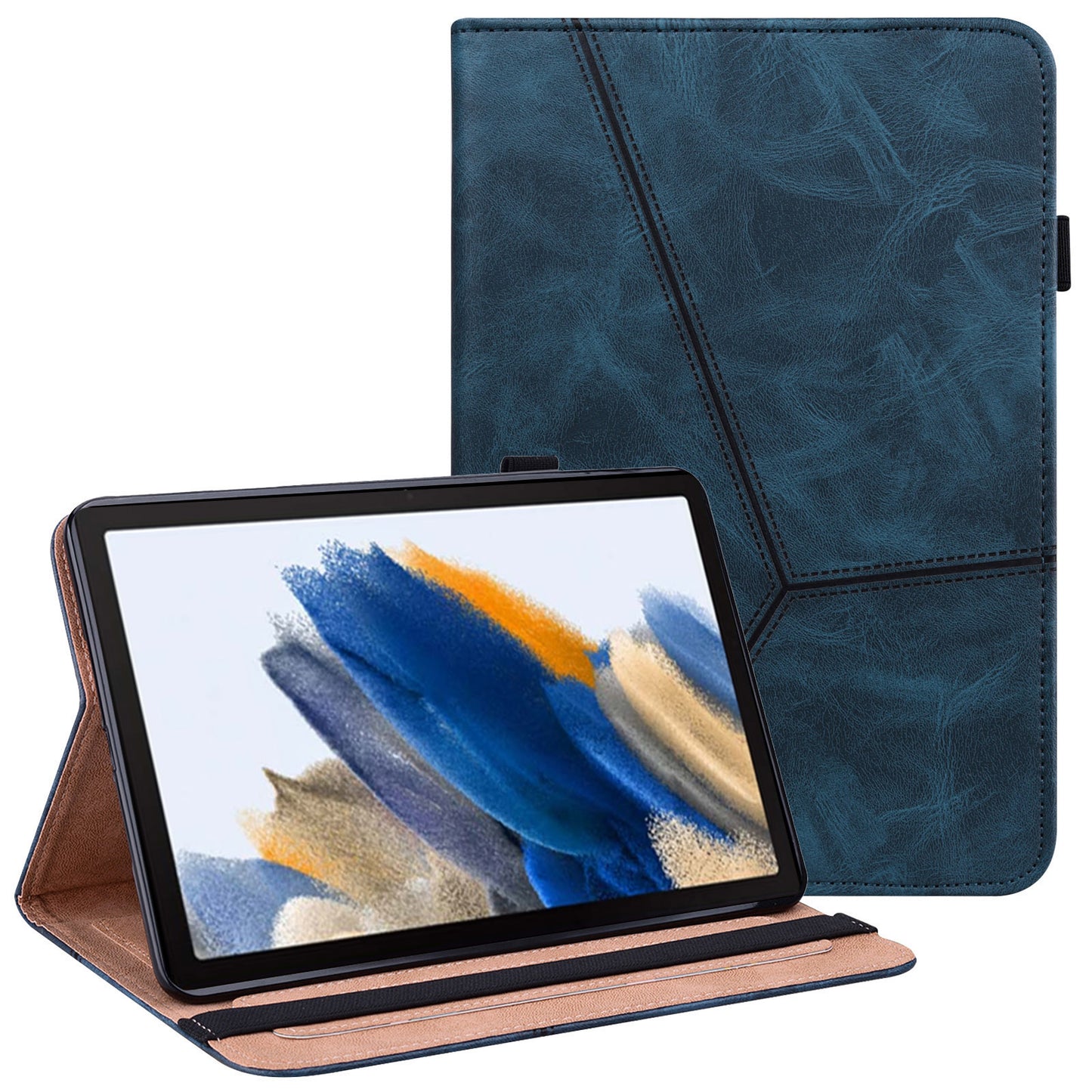 For Samsung Galaxy Tab A9+ Case PU Leather Line Imprinted Tablet Cover with Card Slots