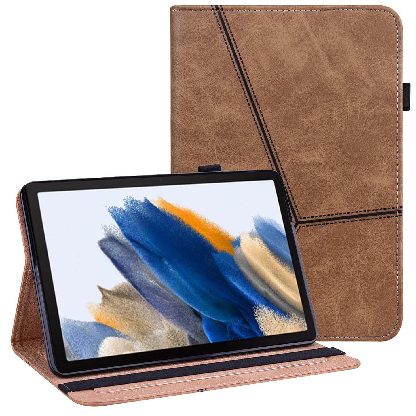 For Samsung Galaxy Tab A9+ Case PU Leather Line Imprinted Tablet Cover with Card Slots