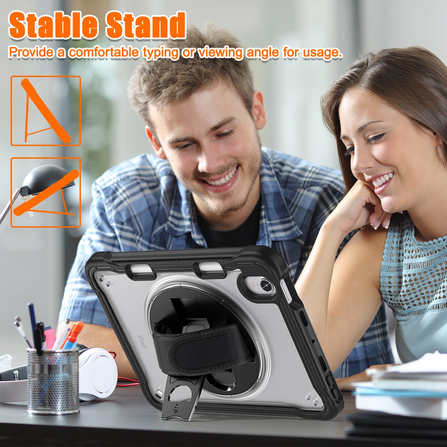 For iPad mini (2021) Protective Cover PC+TPU Kickstand Tablet Case with Hand Strap