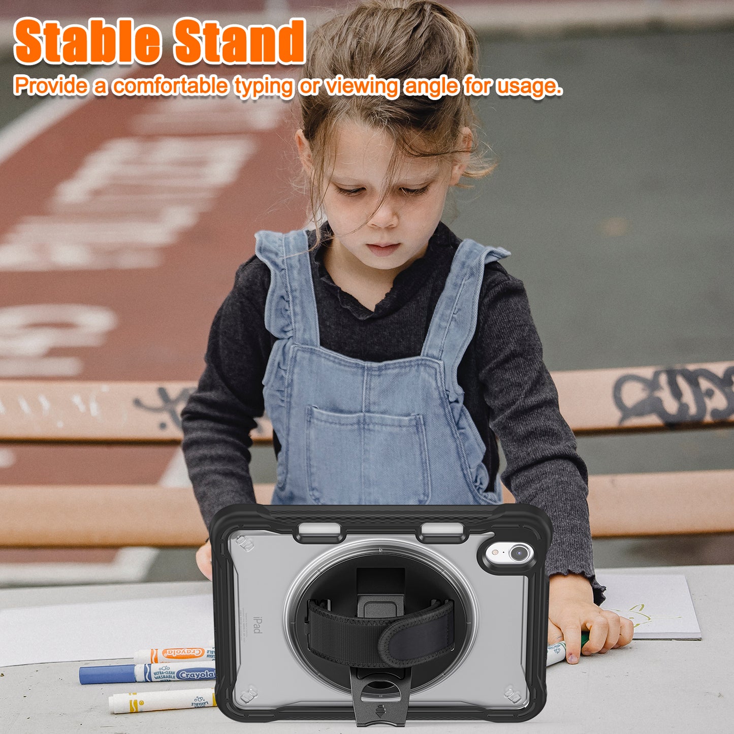 For iPad mini (2021) Protective Cover PC+TPU Kickstand Tablet Case with Hand Strap