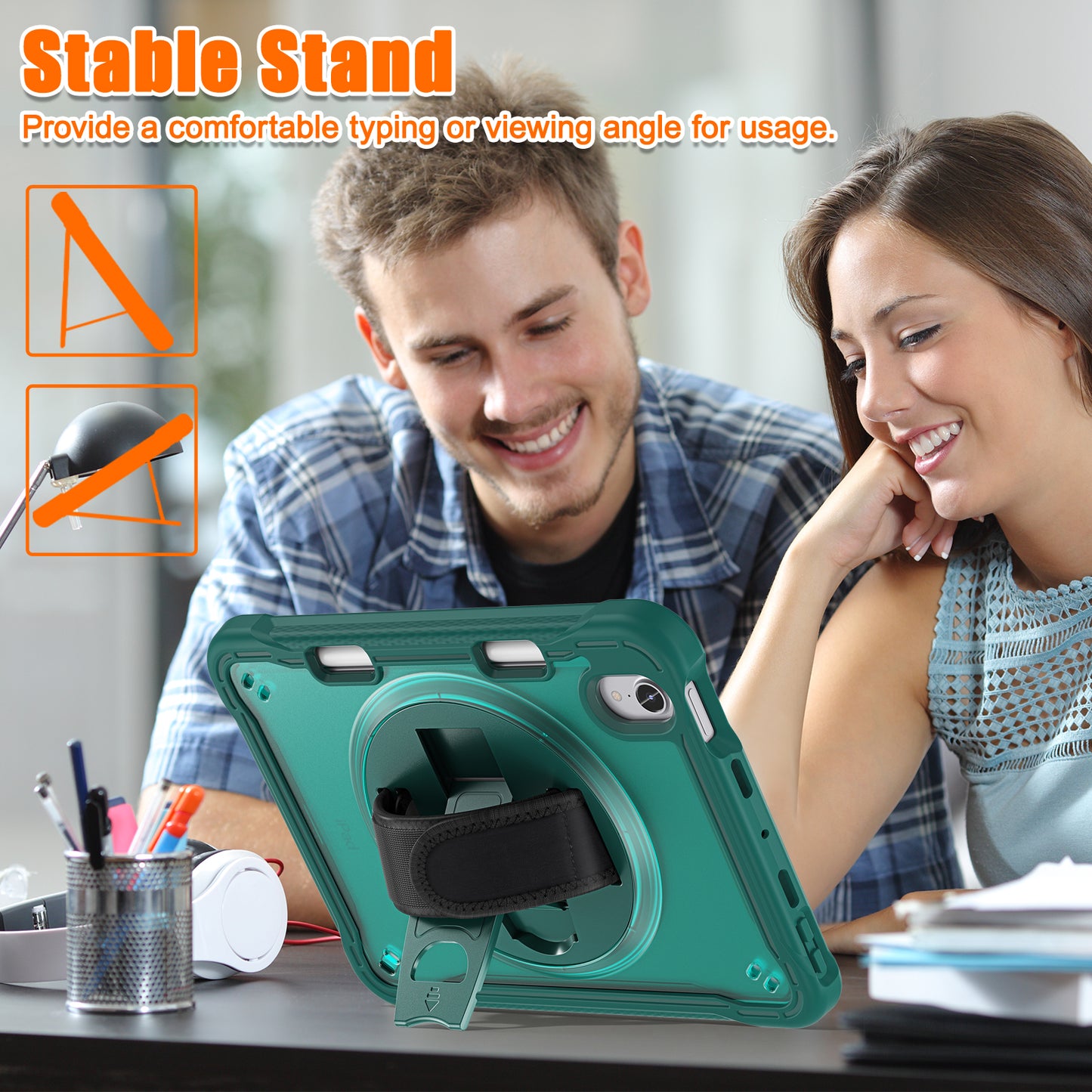 For iPad mini (2021) Protective Cover PC+TPU Kickstand Tablet Case with Hand Strap