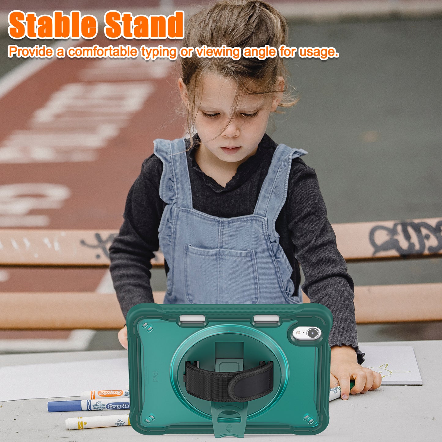 For iPad mini (2021) Protective Cover PC+TPU Kickstand Tablet Case with Hand Strap