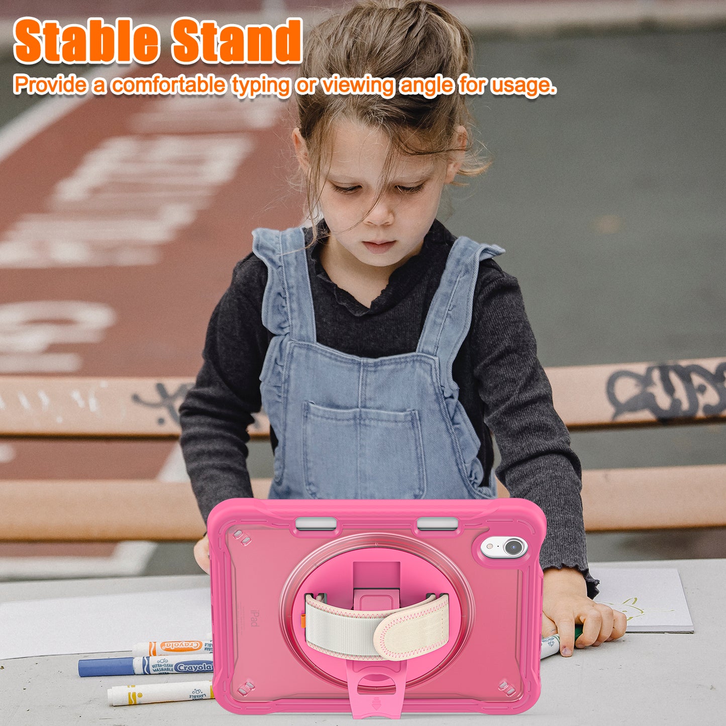 For iPad mini (2021) Protective Cover PC+TPU Kickstand Tablet Case with Hand Strap
