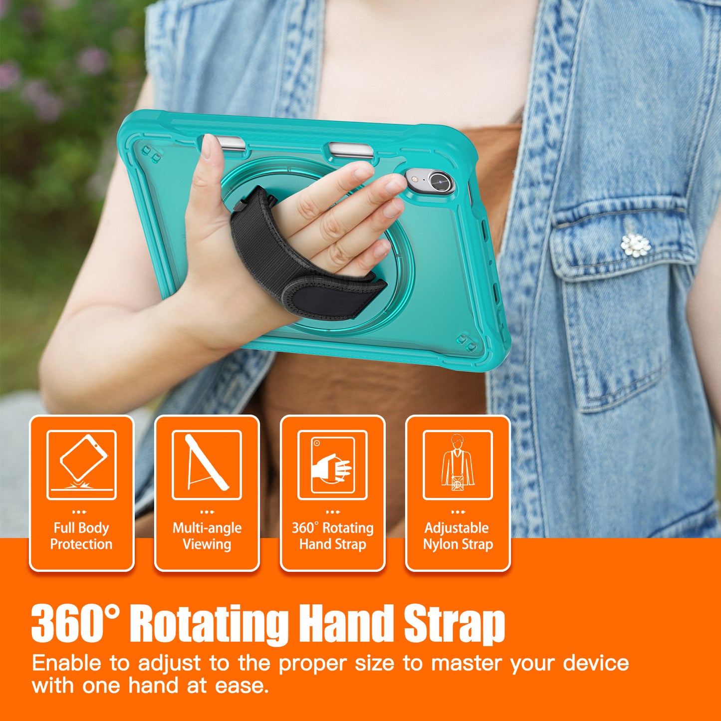 For iPad mini (2021) Protective Cover PC+TPU Kickstand Tablet Case with Hand Strap