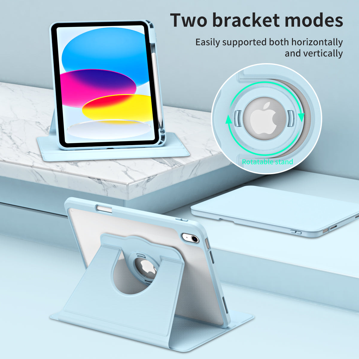 For iPad 10.9 (2022) Smart Cover PU Leather+Acrylic Rotary Kickstand Protective Tablet Case
