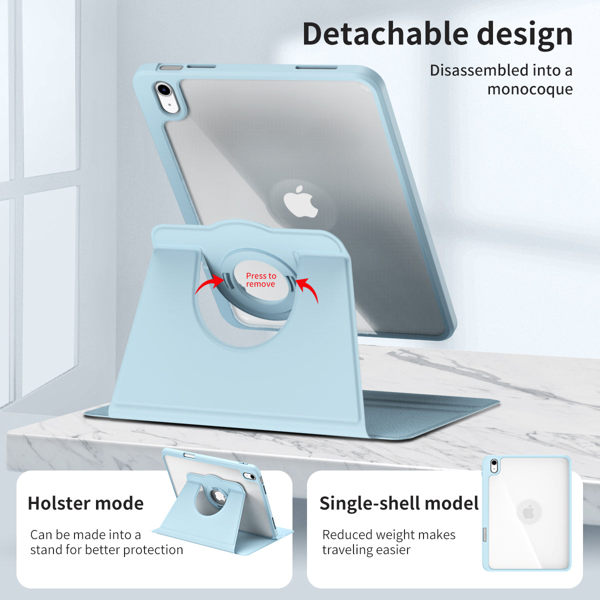 For iPad 10.9 (2022) Smart Cover PU Leather+Acrylic Rotary Kickstand Protective Tablet Case