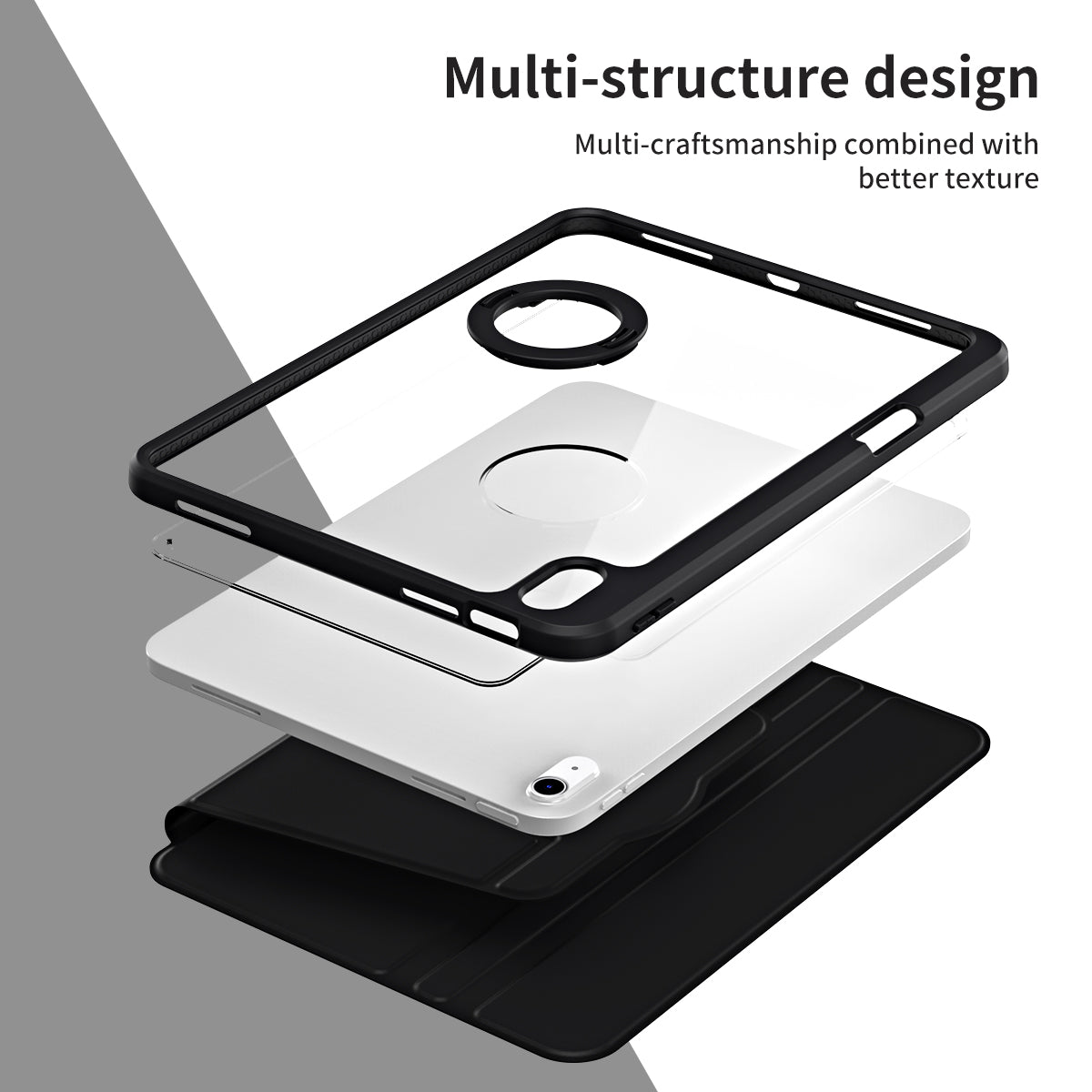 For iPad 10.9 (2022) Smart Cover PU Leather+Acrylic Rotary Kickstand Protective Tablet Case