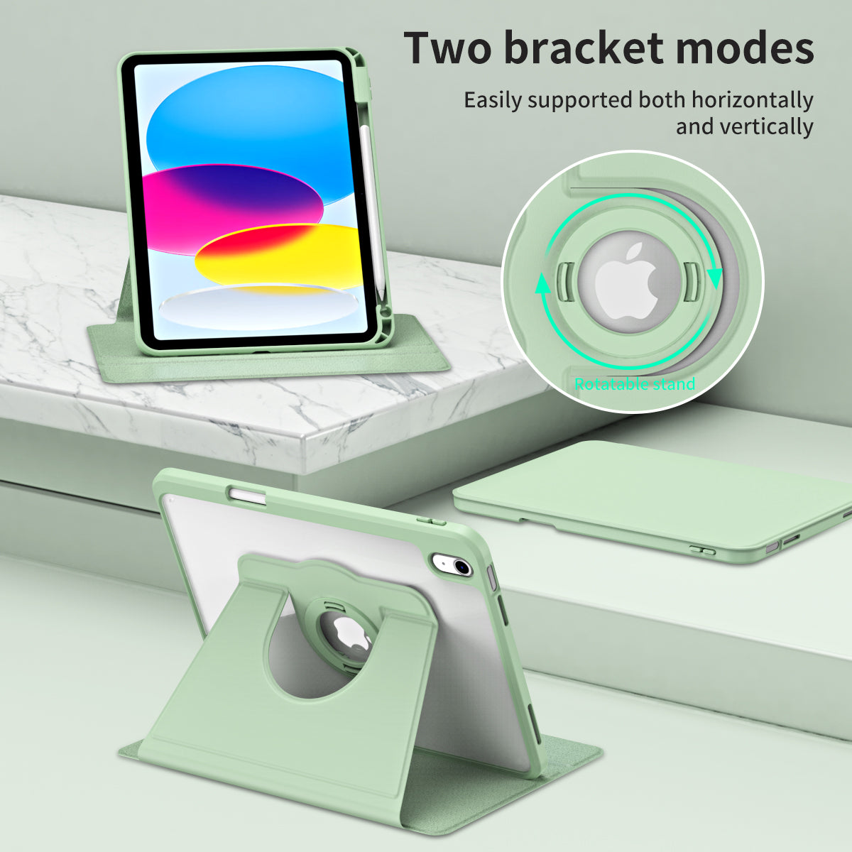 For iPad 10.9 (2022) Smart Cover PU Leather+Acrylic Rotary Kickstand Protective Tablet Case