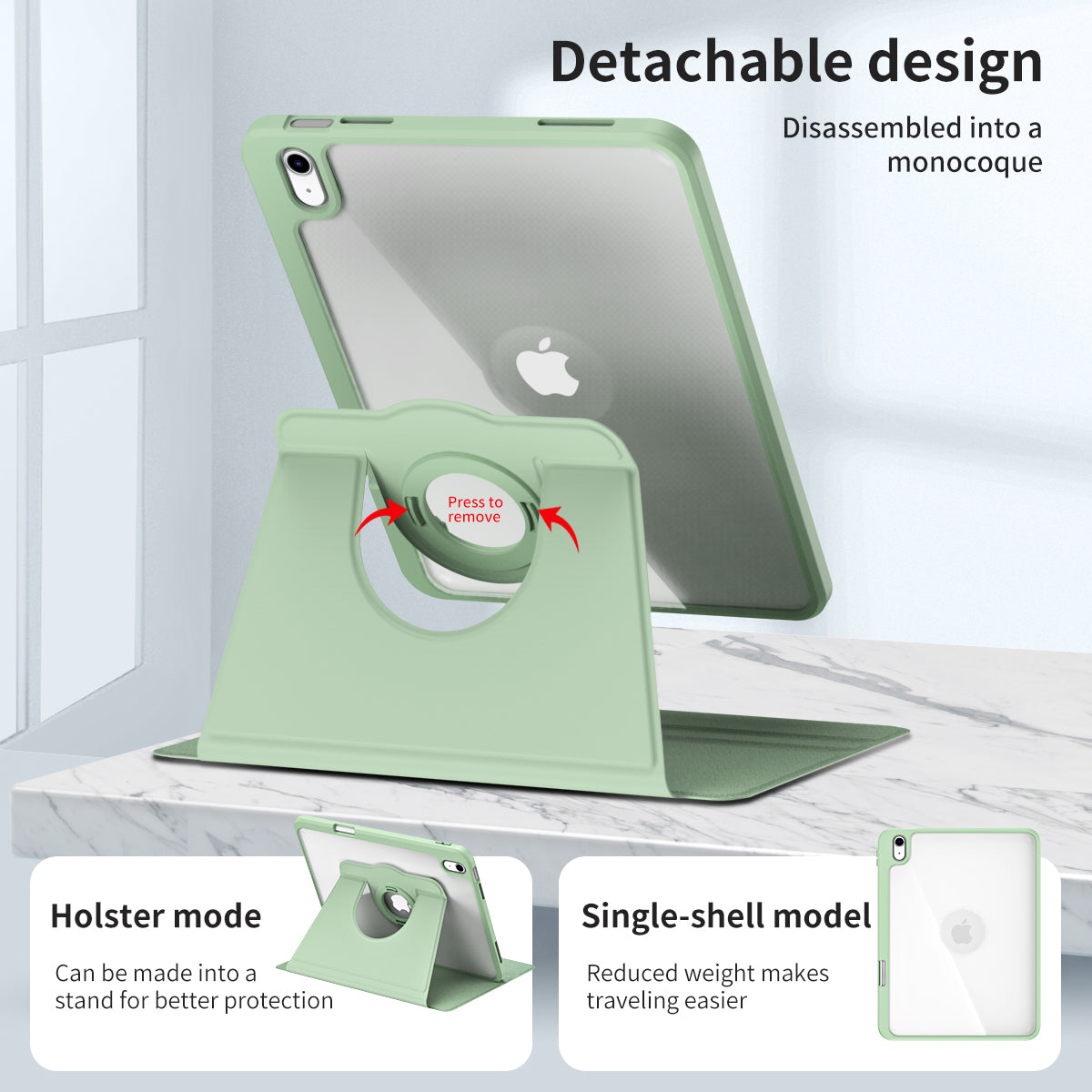 For iPad 10.9 (2022) Smart Cover PU Leather+Acrylic Rotary Kickstand Protective Tablet Case