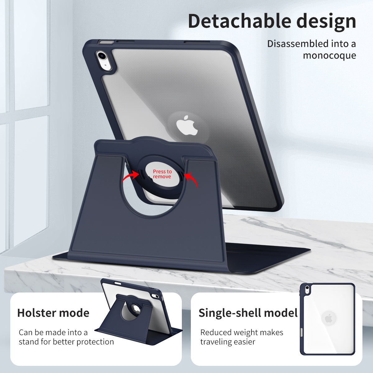 For iPad 10.9 (2022) Smart Cover PU Leather+Acrylic Rotary Kickstand Protective Tablet Case