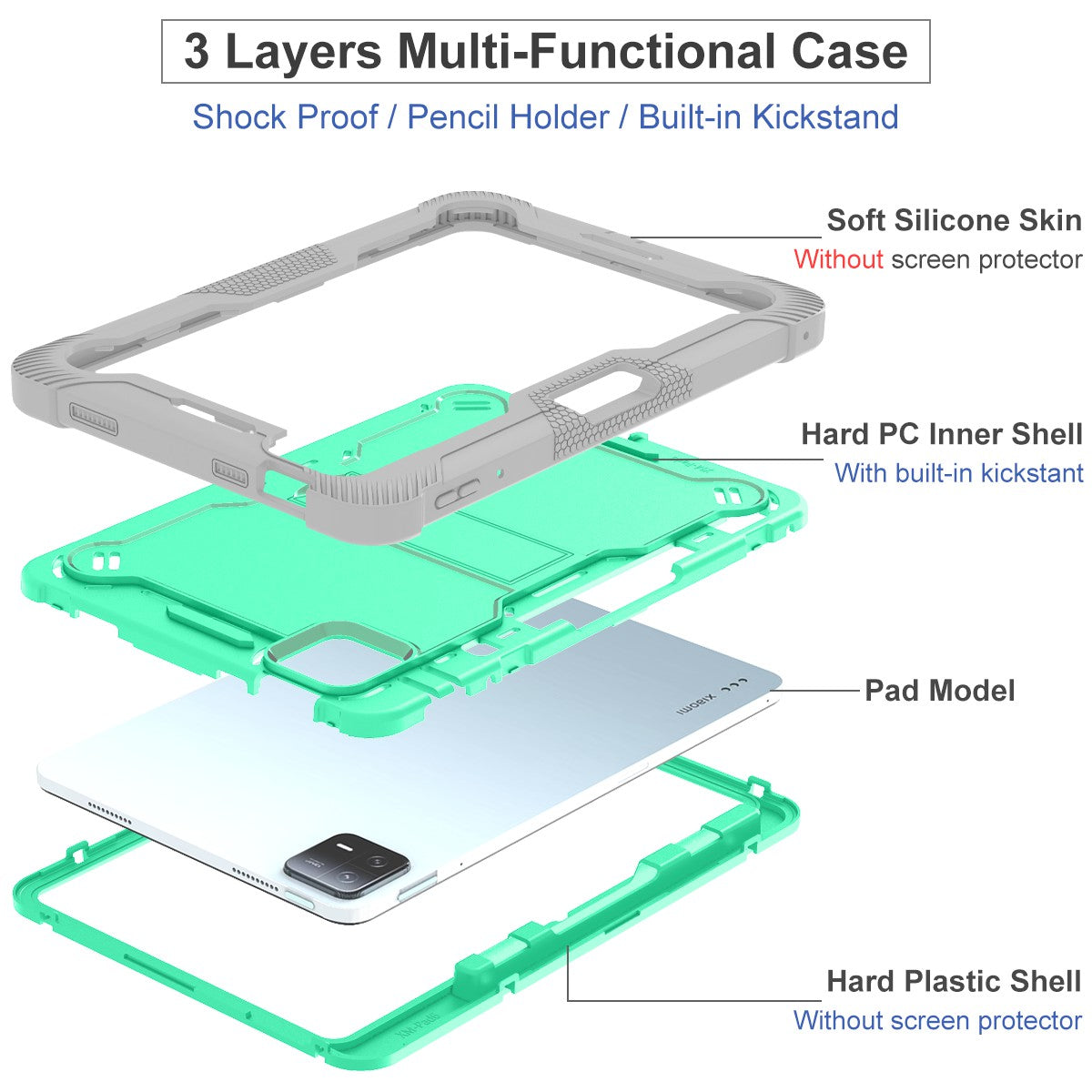 For Xiaomi Pad 6 / Pad 6 Pro Kickstand Tablet Cover Silicone + PC Shockproof Rugged Case