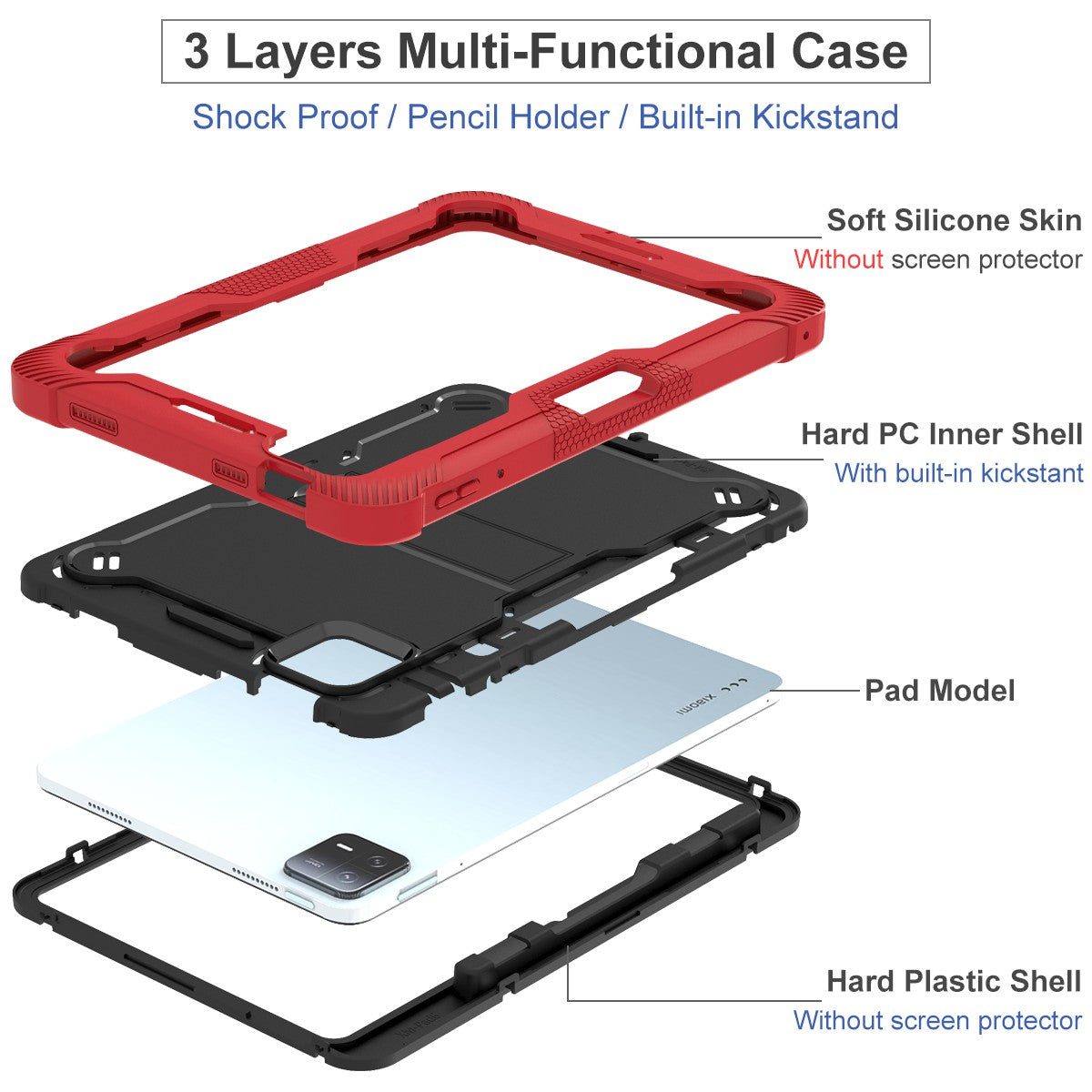 For Xiaomi Pad 6 / Pad 6 Pro Kickstand Tablet Cover Silicone + PC Shockproof Rugged Case